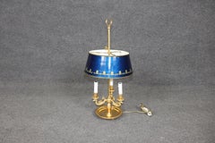 French Empire Style Bouillotte Lamp with Blue Tole Shade and Gilt Bronze