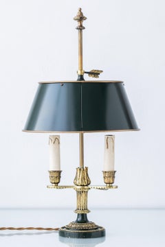 French Empire-Style Bouillotte Table Lamp with Dark Green Tôle Shade