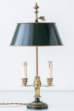 French Empire-Style Bouillotte Table Lamp with Dark Green Tôle Shade