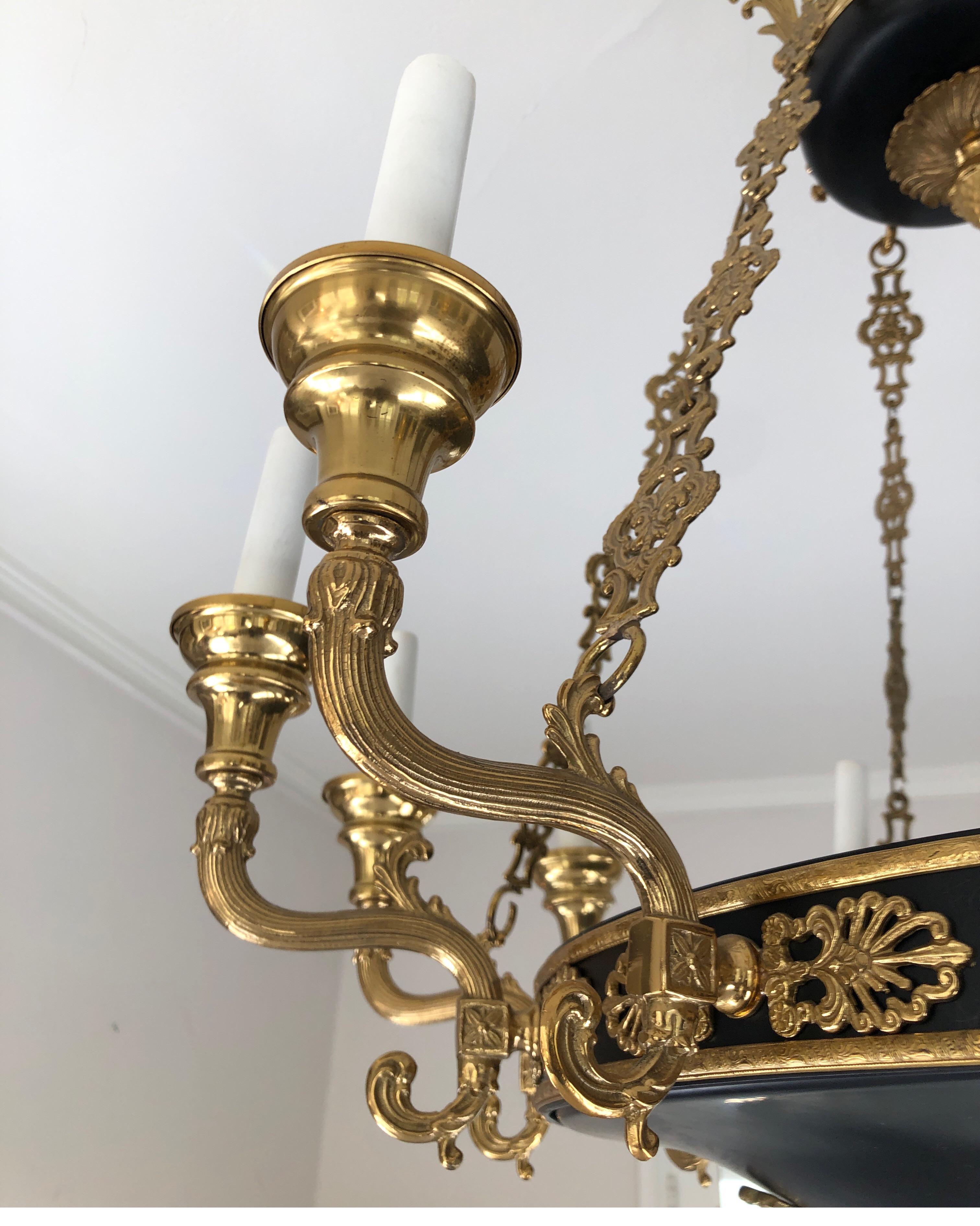 French Empire Style Brass and Black Chandelier, 12-Light Candelabra 2