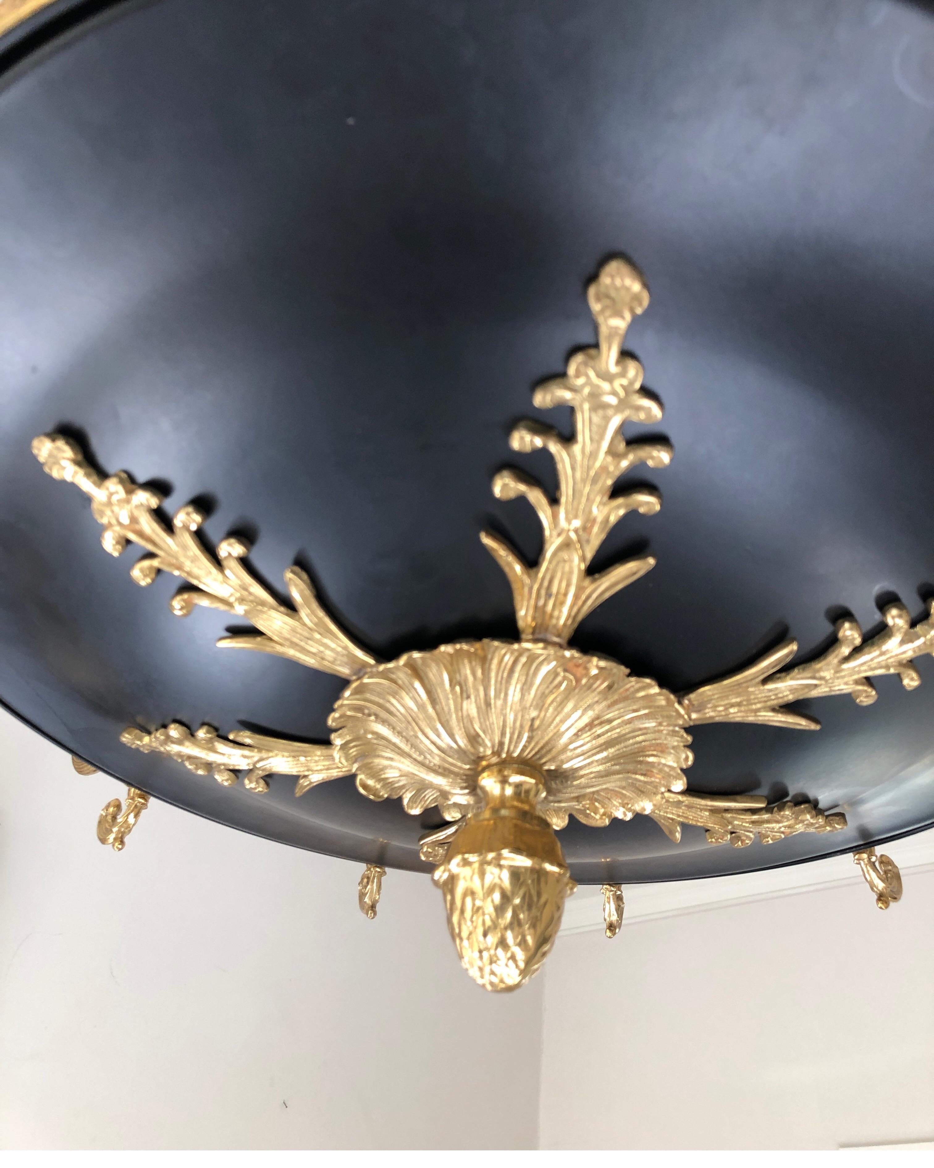 French Empire Style Brass and Black Chandelier, 12-Light Candelabra In Good Condition In Los Angeles, CA