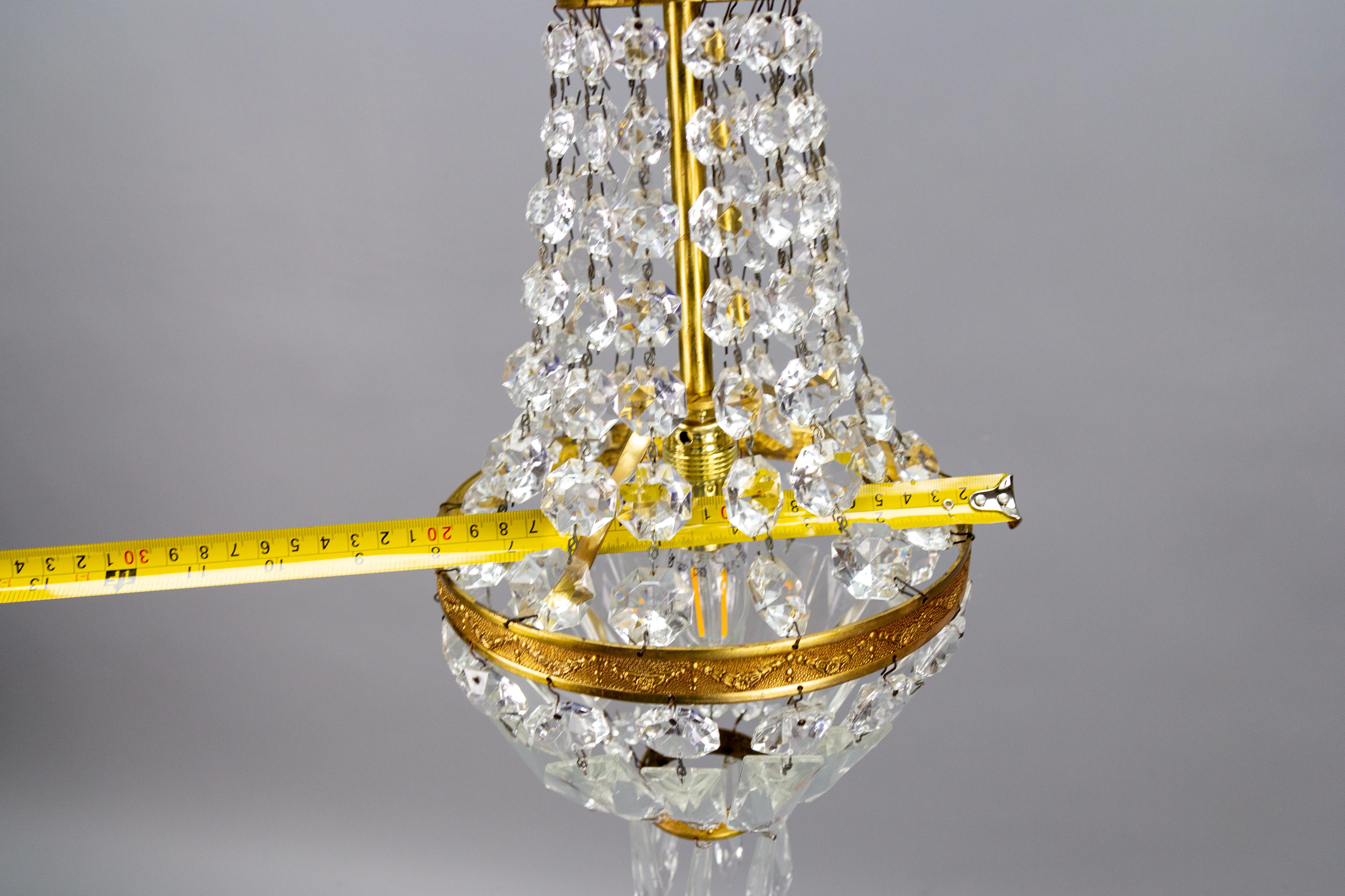 French Empire Style Brass and Crystal Glass Basket Chandelier For Sale 15