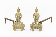 French Empire Style Brass Chenets, Pair