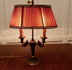 French Empire Style Brass Desk Lamp with Rose Pink Shade