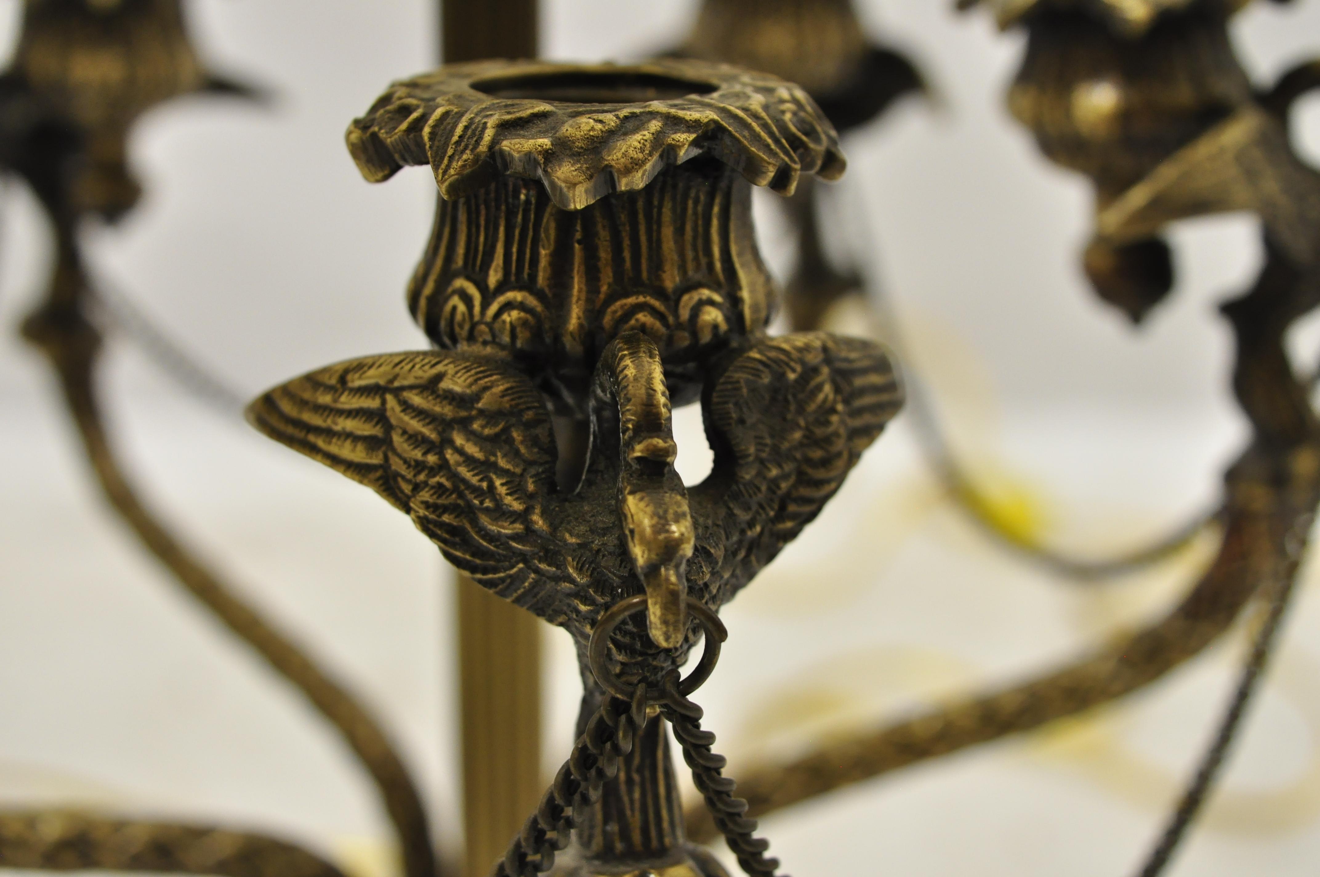 French Empire Style Brass Figural Bird Swan Candelabra Table Lamps, a Pair In Good Condition For Sale In Philadelphia, PA