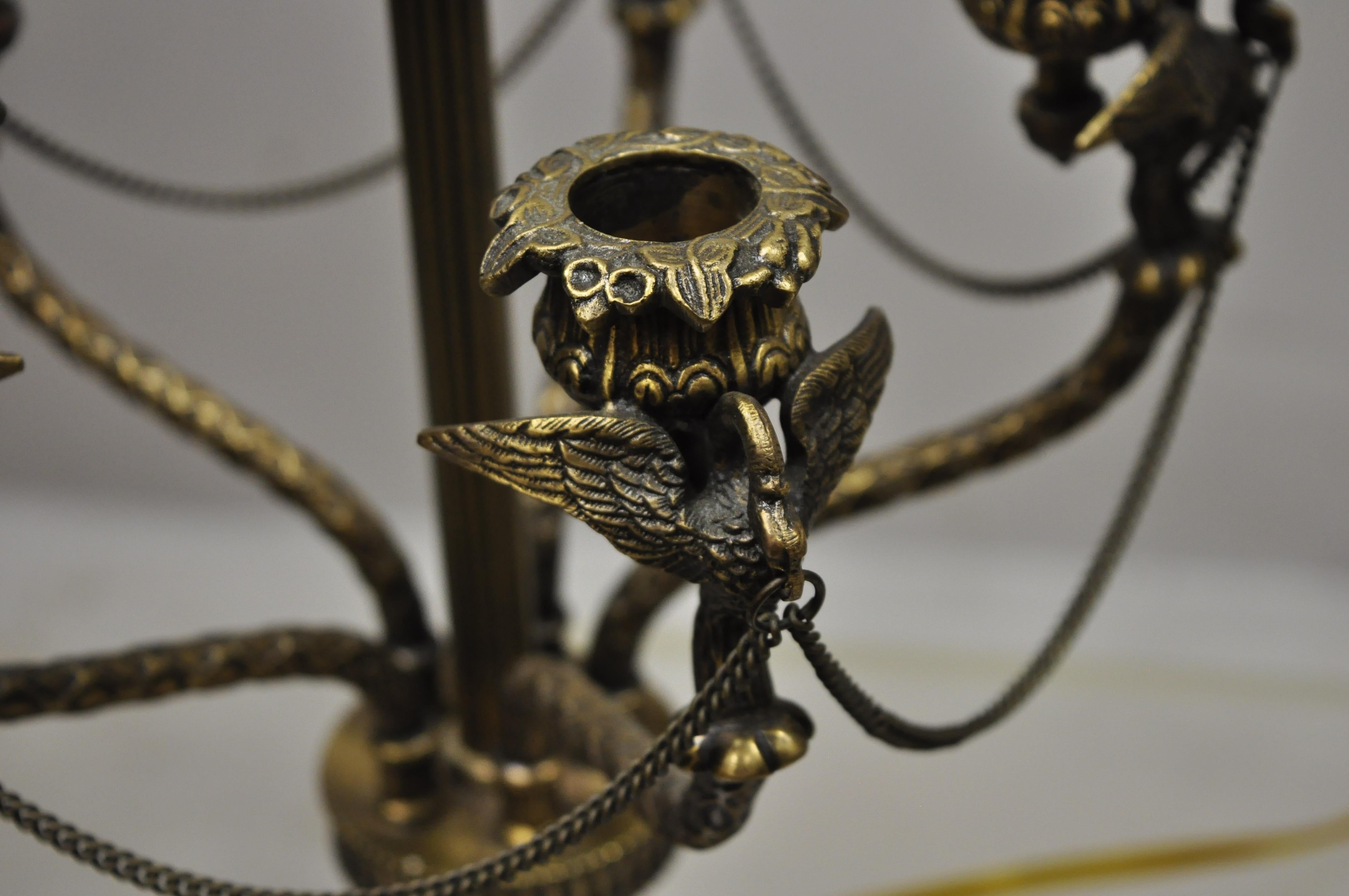 20th Century French Empire Style Brass Figural Bird Swan Candelabra Table Lamps, a Pair For Sale
