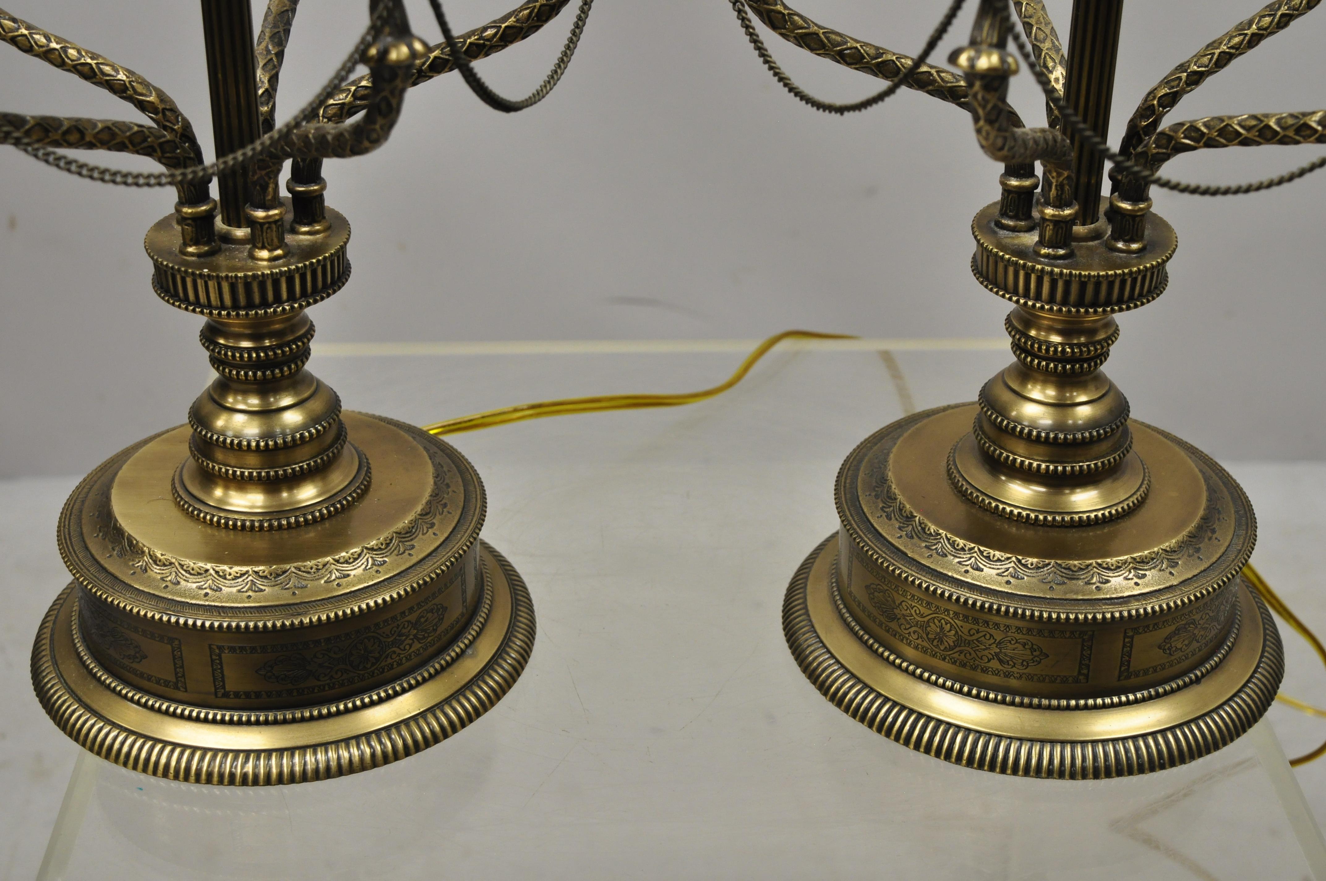French Empire Style Brass Figural Bird Swan Candelabra Table Lamps, a Pair For Sale 2