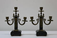 French Empire Style Brass & Marble Candelabra's