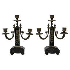 Antique French Empire Style Brass & Marble Candelabra's
