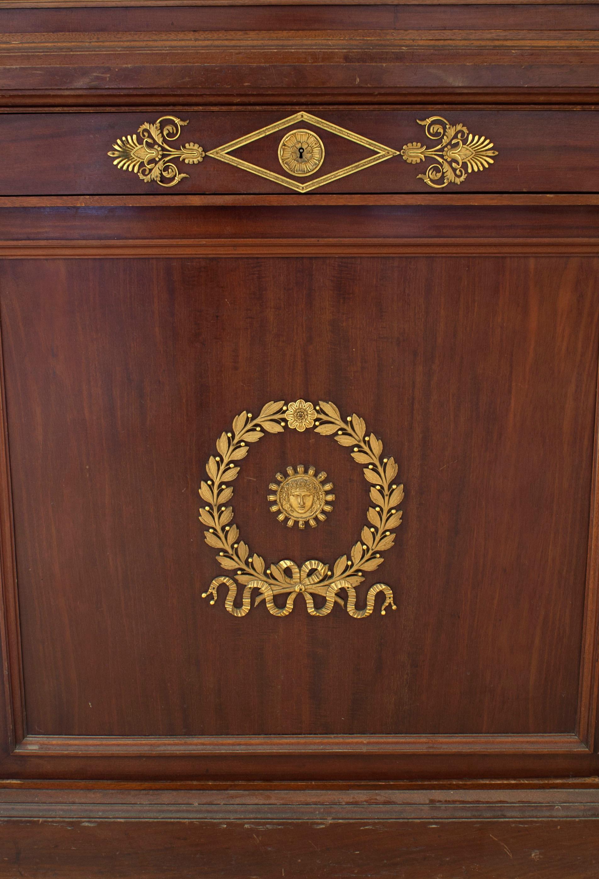 Bronze French Empire Mahogany Breakfront Cabinet