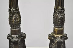 French Empire Style Bronze 26" Candlestick Prickets Candle Holders - a Pair