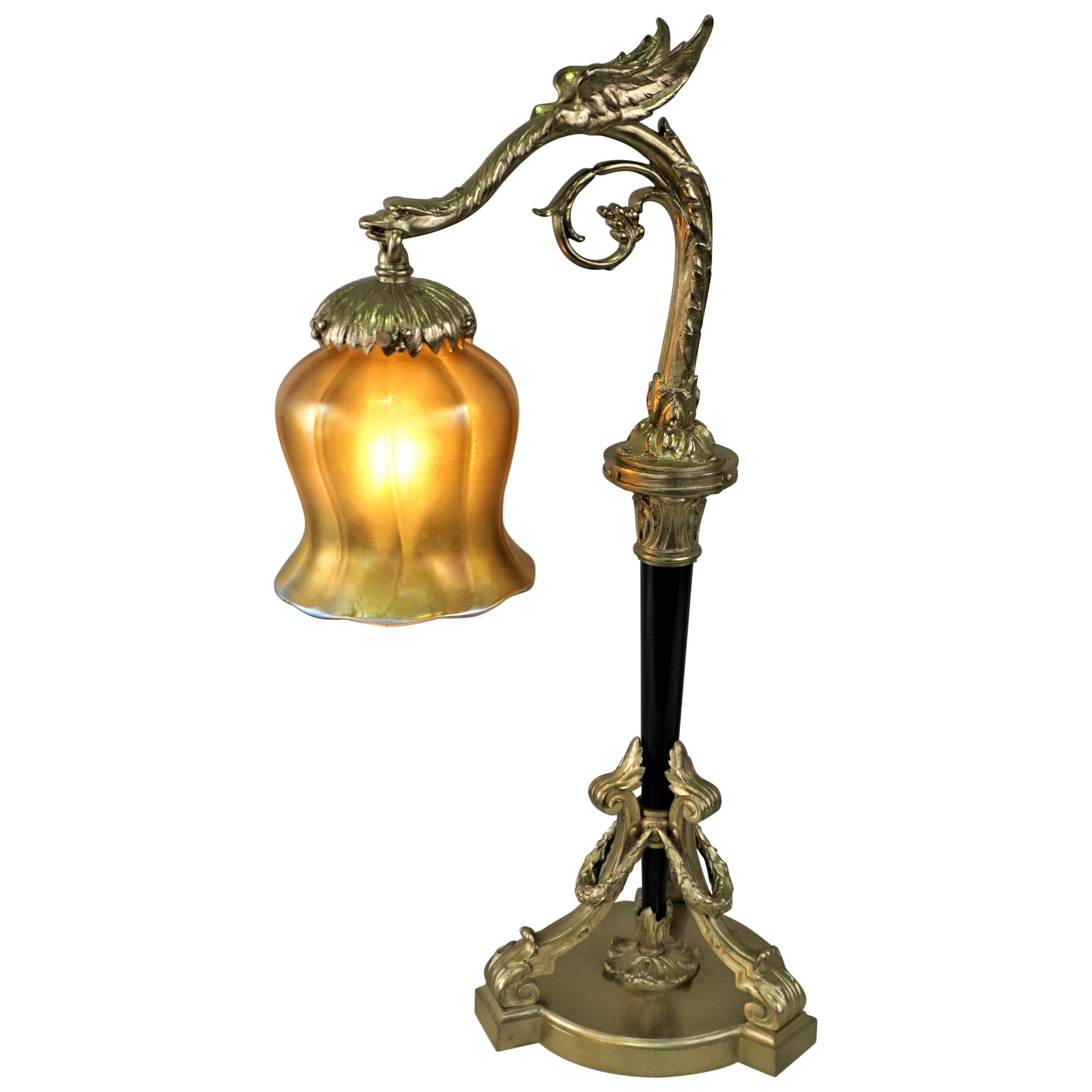 French Empire Style Bronze and Art Glass Table Lamp