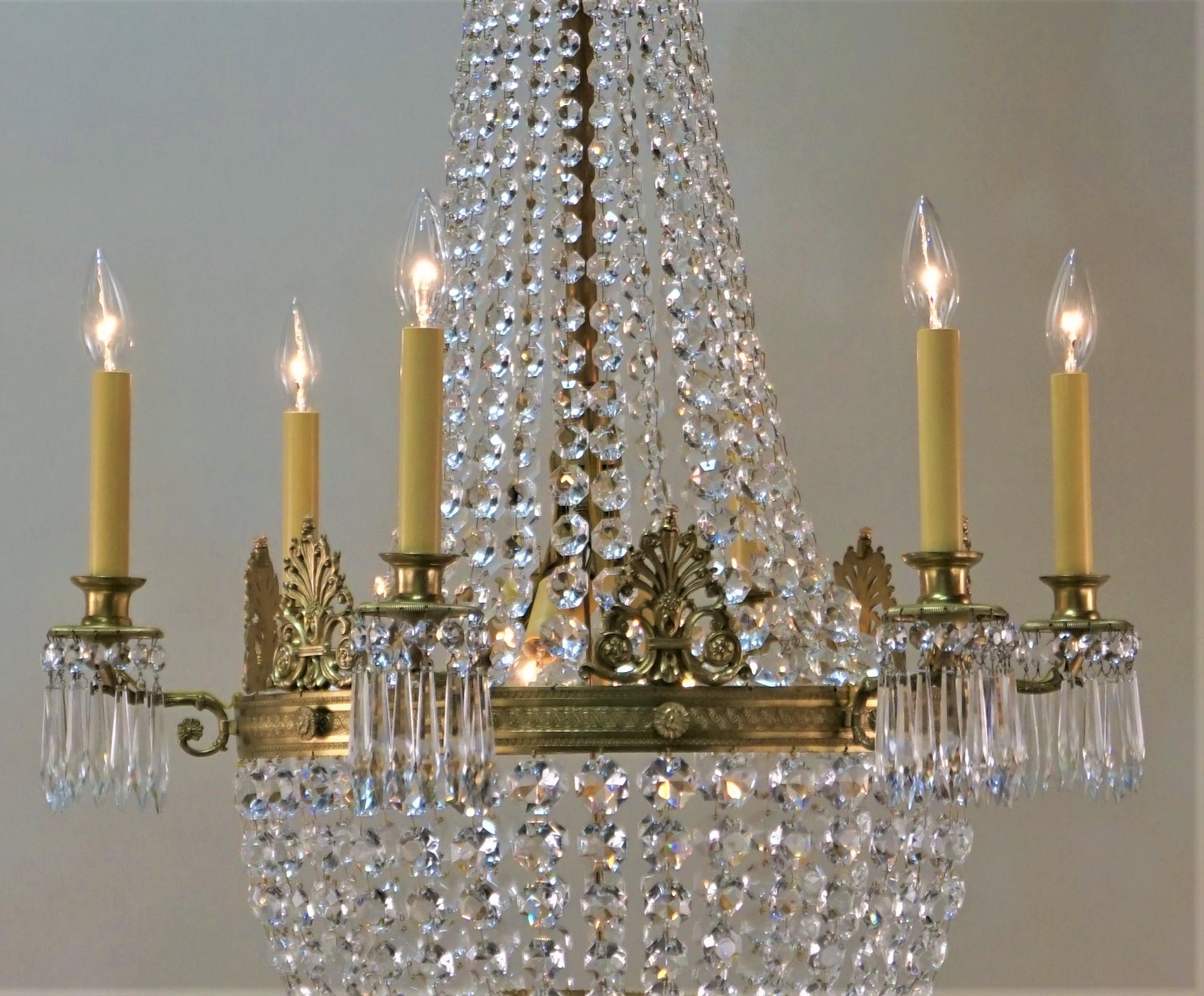 French Empire Style Bronze and Crystal Chandelier In Good Condition In Fairfax, VA