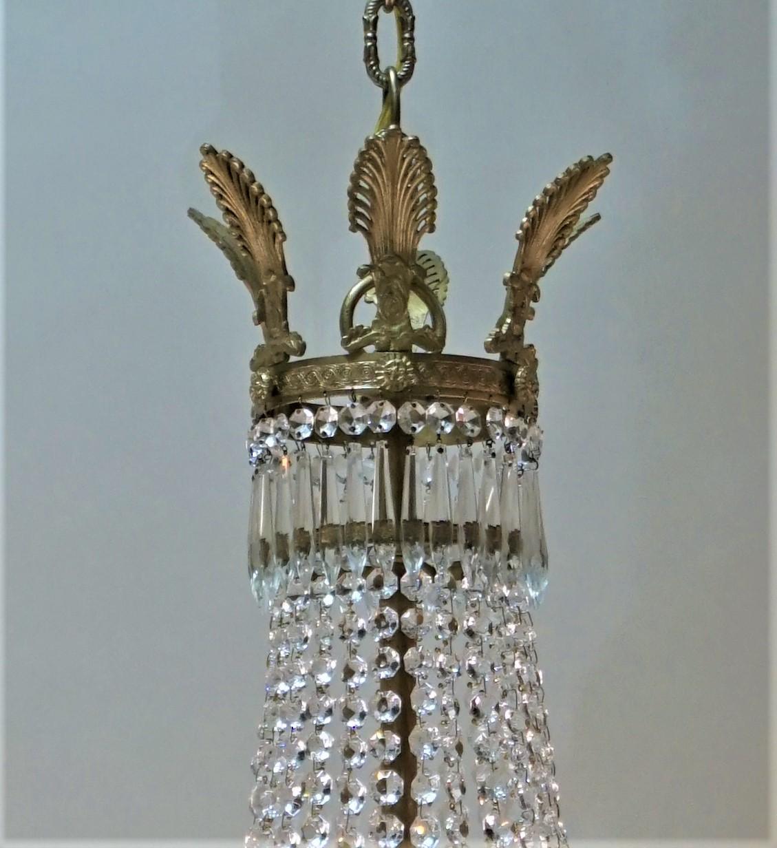 Early 20th Century French Empire Style Bronze and Crystal Chandelier