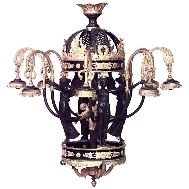 French Empire Style Bronze Dore Caryatid Chandelier