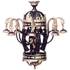 Lustre français de style Empire à cariatides en bronze doré