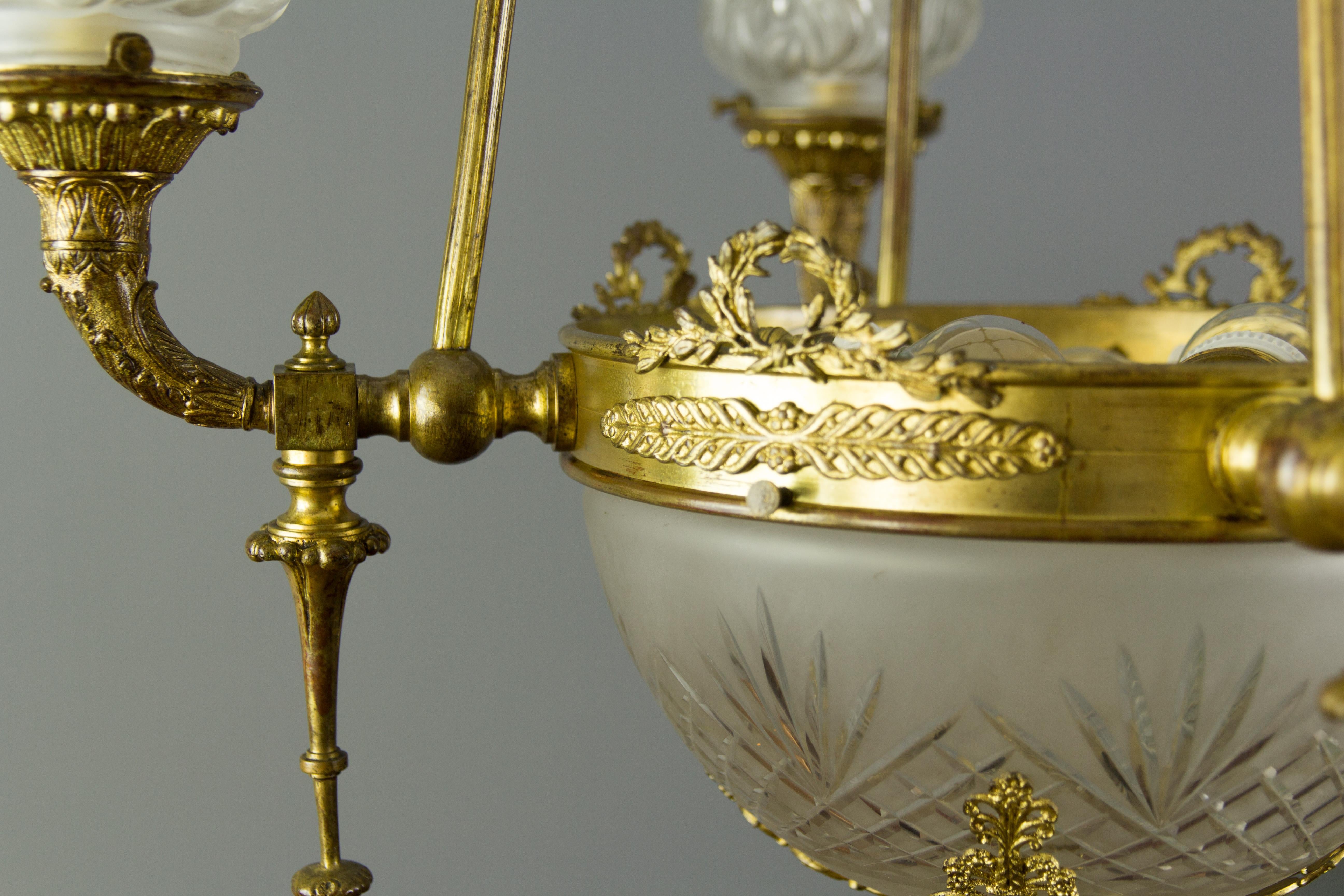 Antique Style French Bronze & Frosted Glass Chandelier, 1920s Antique Style French Bronze & Frosted Glass Chandelier, 1920s