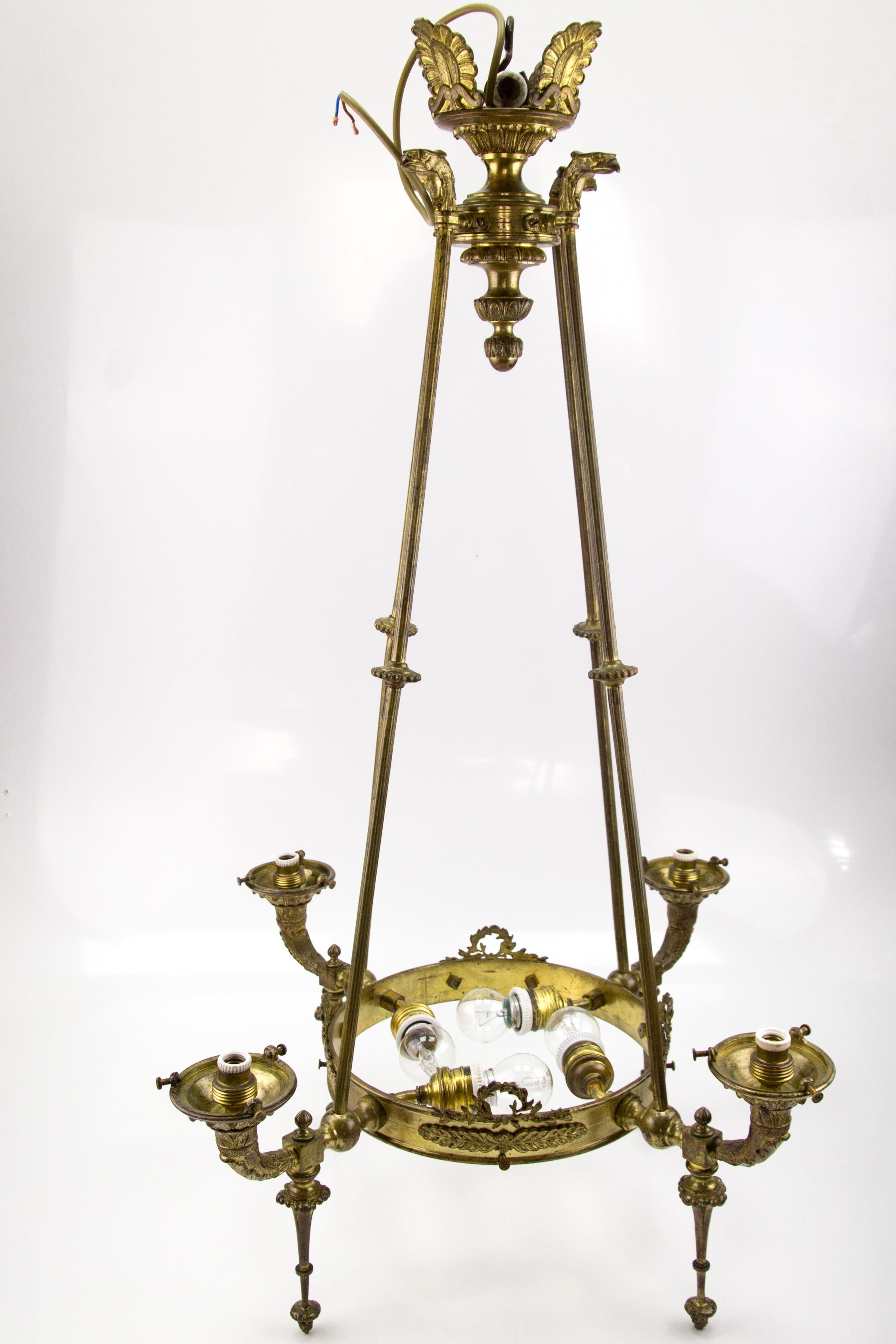 Antique Style French Bronze & Frosted Glass Chandelier, 1920s Antique Style French Bronze & Frosted Glass Chandelier, 1920s