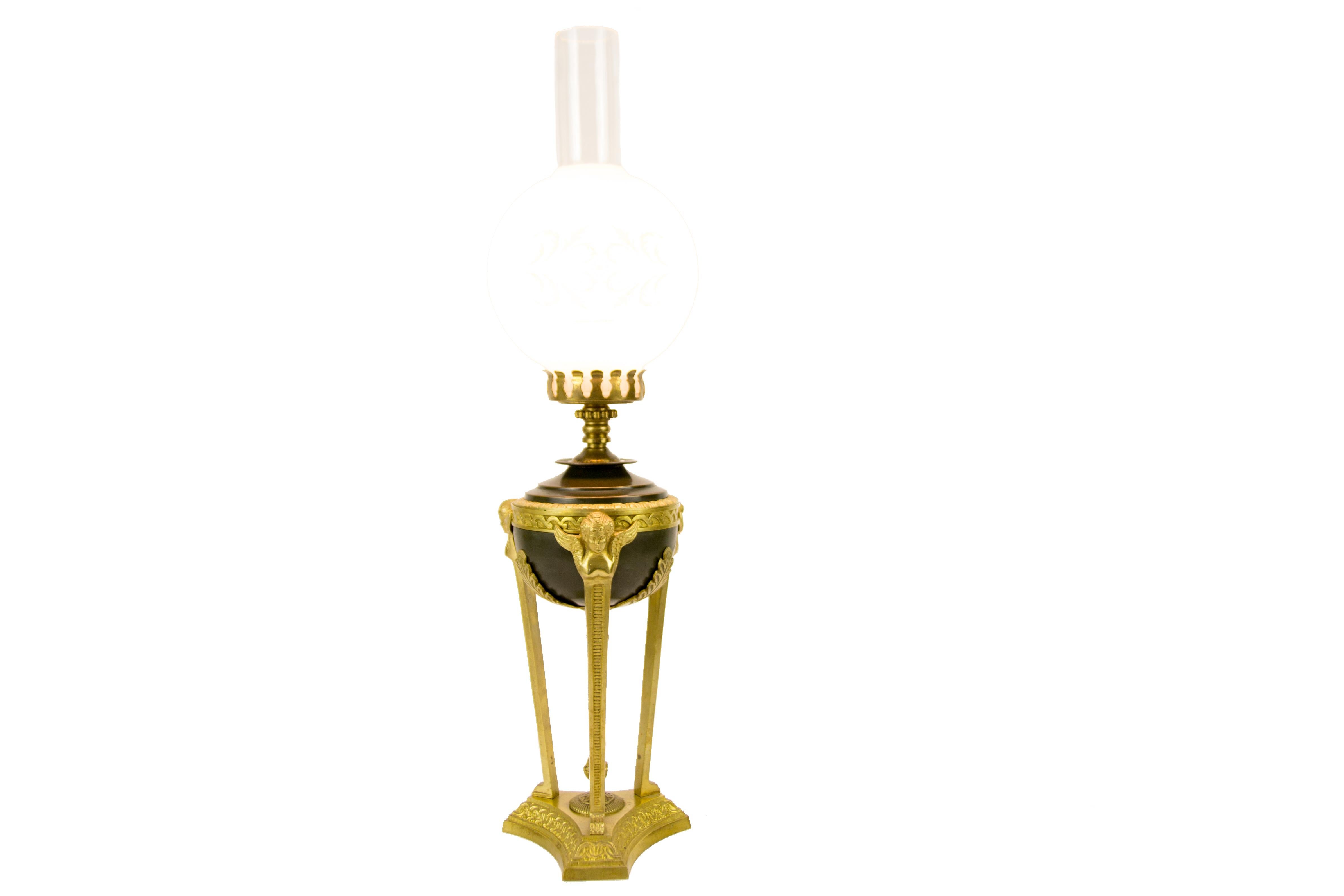 French Empire Style Bronze and Glass Table Lamp 6