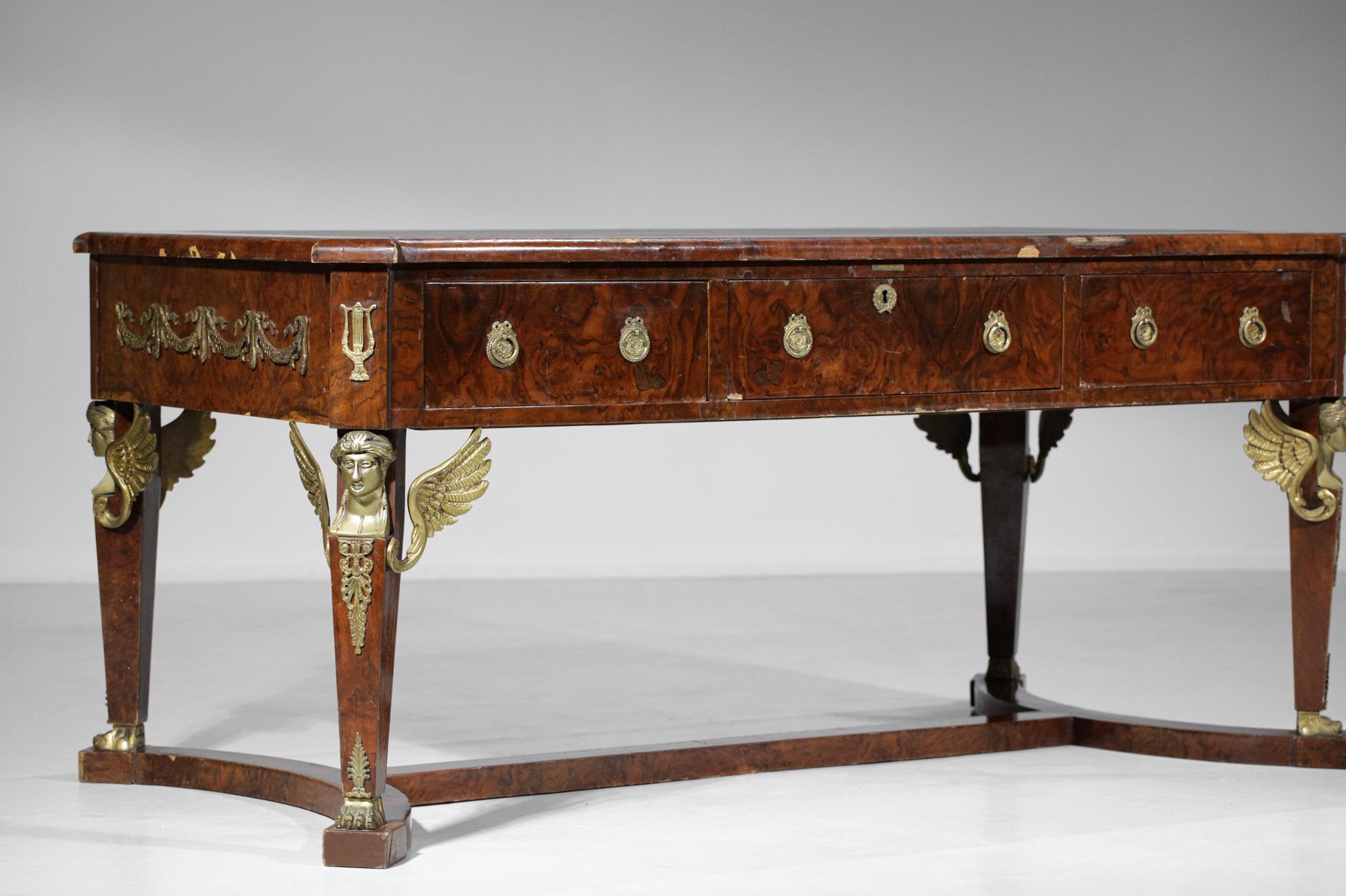 Scrivania in stile impero francese in bronzo e mogano in pelle in vendita 4