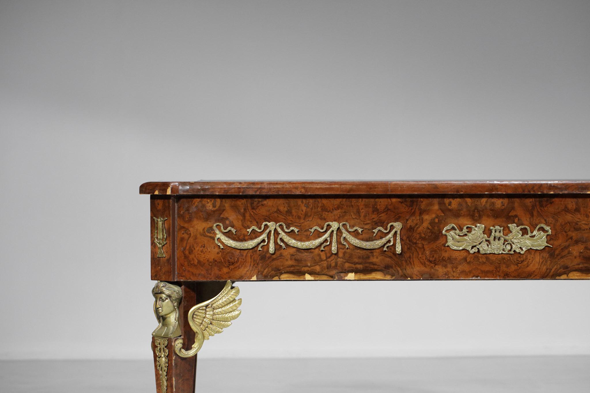 Scrivania in stile impero francese in bronzo e mogano in pelle in vendita 7
