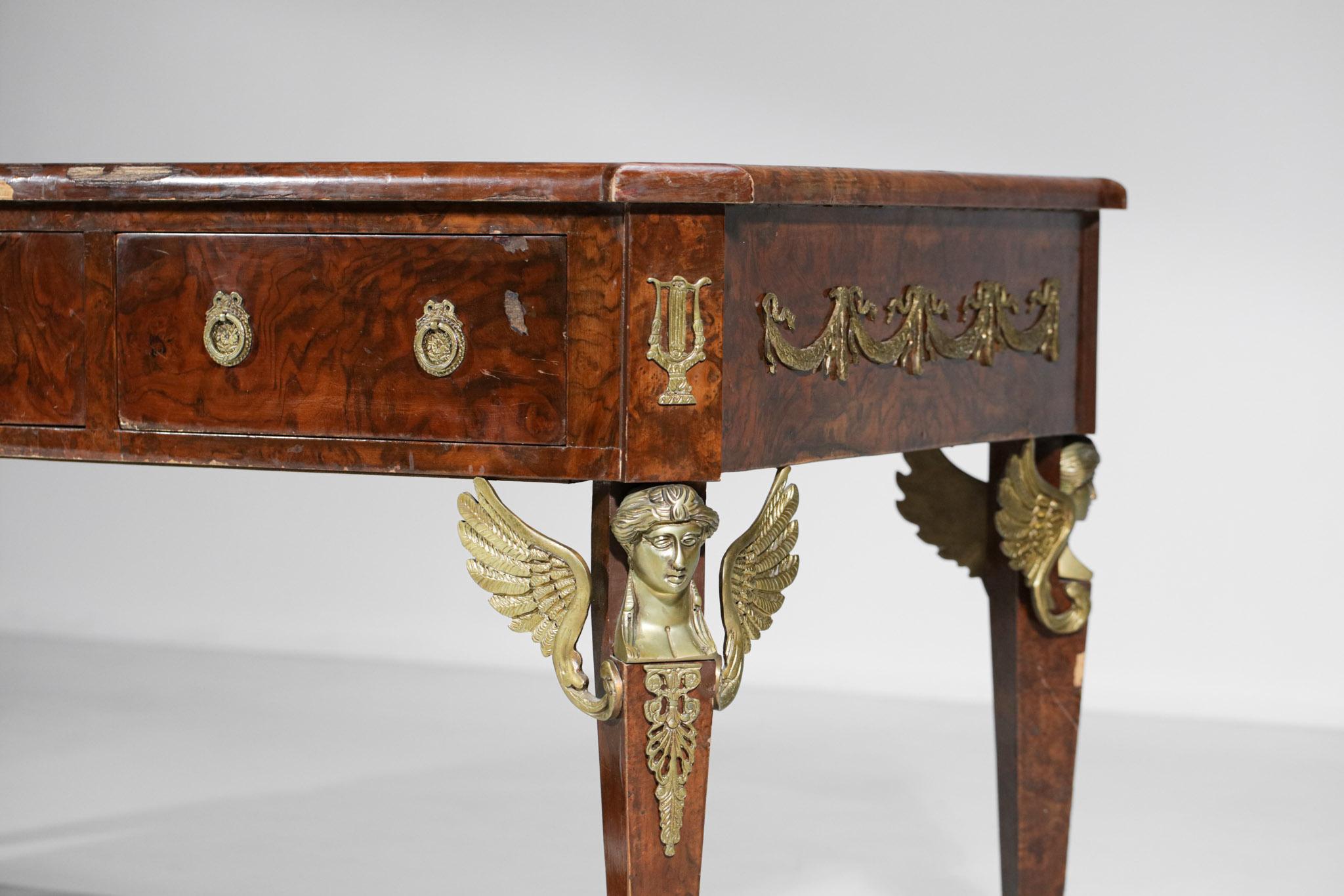 Schreibtischleder aus Bronze und Mahagoni im französischen Empire-Stil  (Französisch) im Angebot
