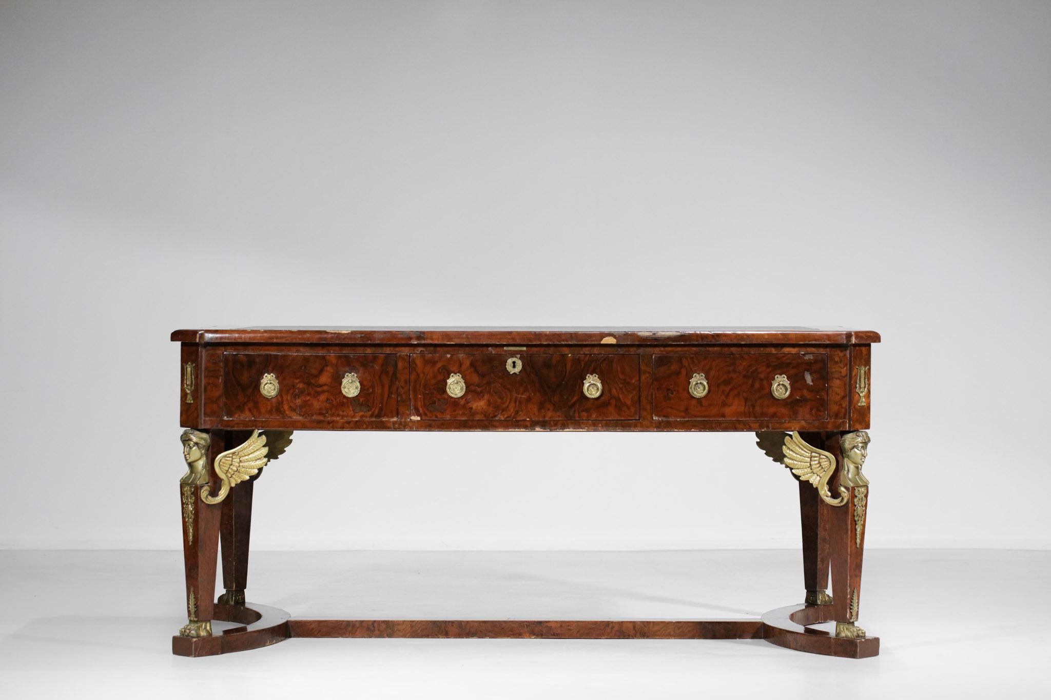 French Empire Style Bronze and Mahogany Desk Leather  For Sale 2