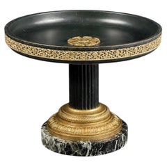 French Empire Style Bronze and Marble Ashtray, Black Tôle Tray, Gilt Mounts, 8.1