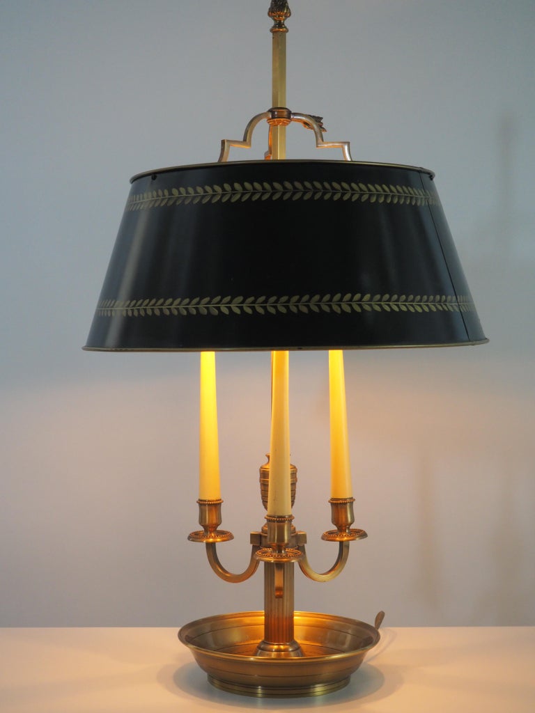 French Empire Style Bronze and Tole Bouillotte Lamp, circa 1970s For