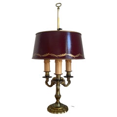 French Empire Style Bronze and Tole Bouillotte Lamp, circa 1970s