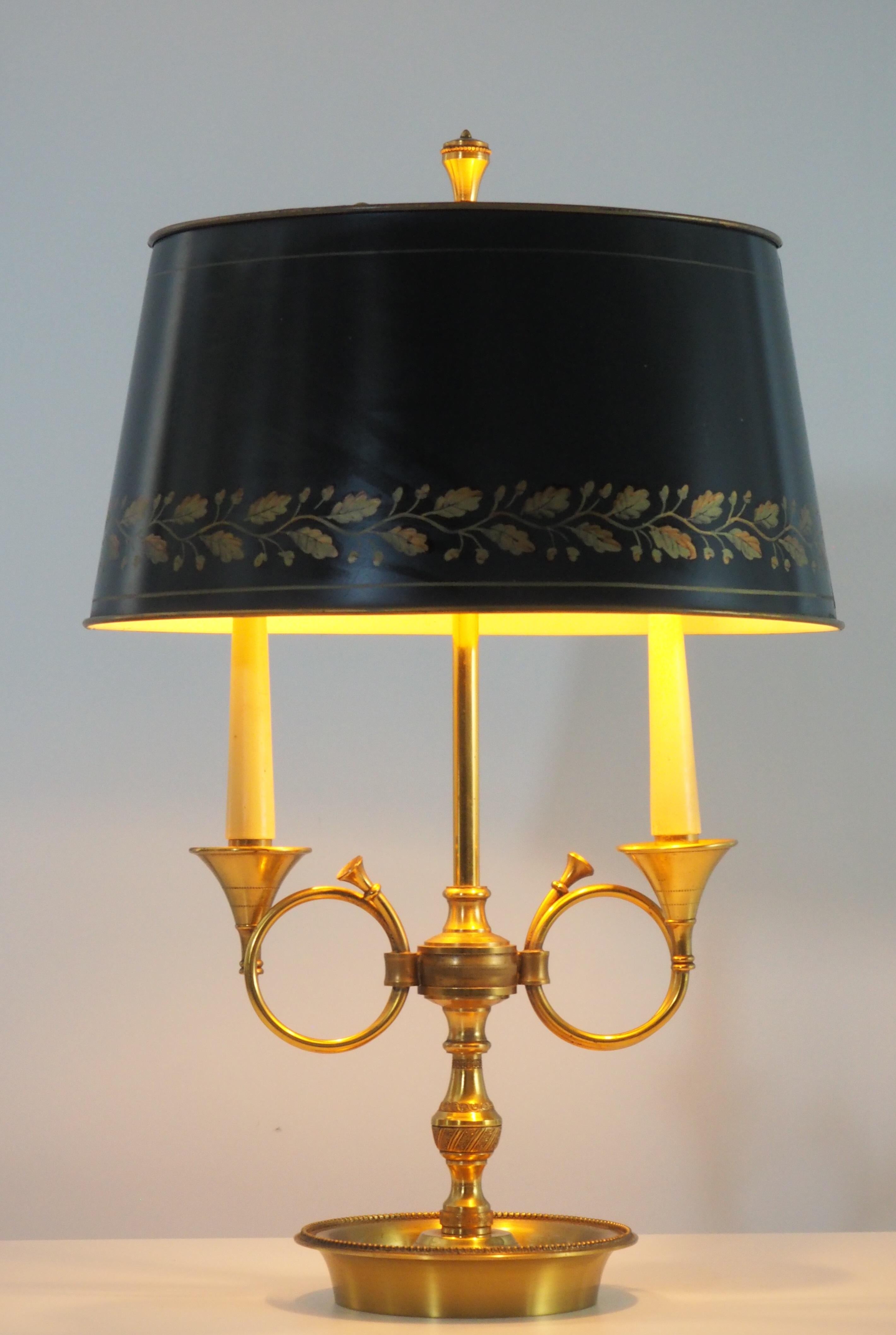 Late 20th Century French Empire Style Bronze and Tole Bouillotte Lamp, circa 1970s