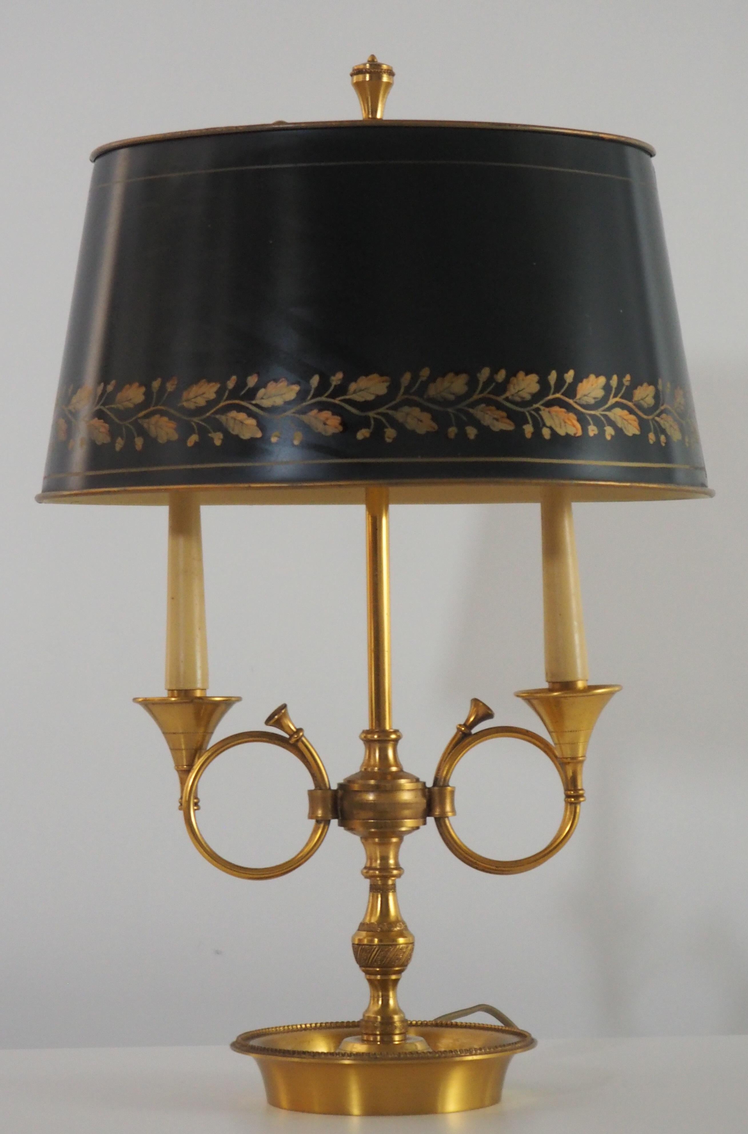 Metal French Empire Style Bronze and Tole Bouillotte Lamp, circa 1970s