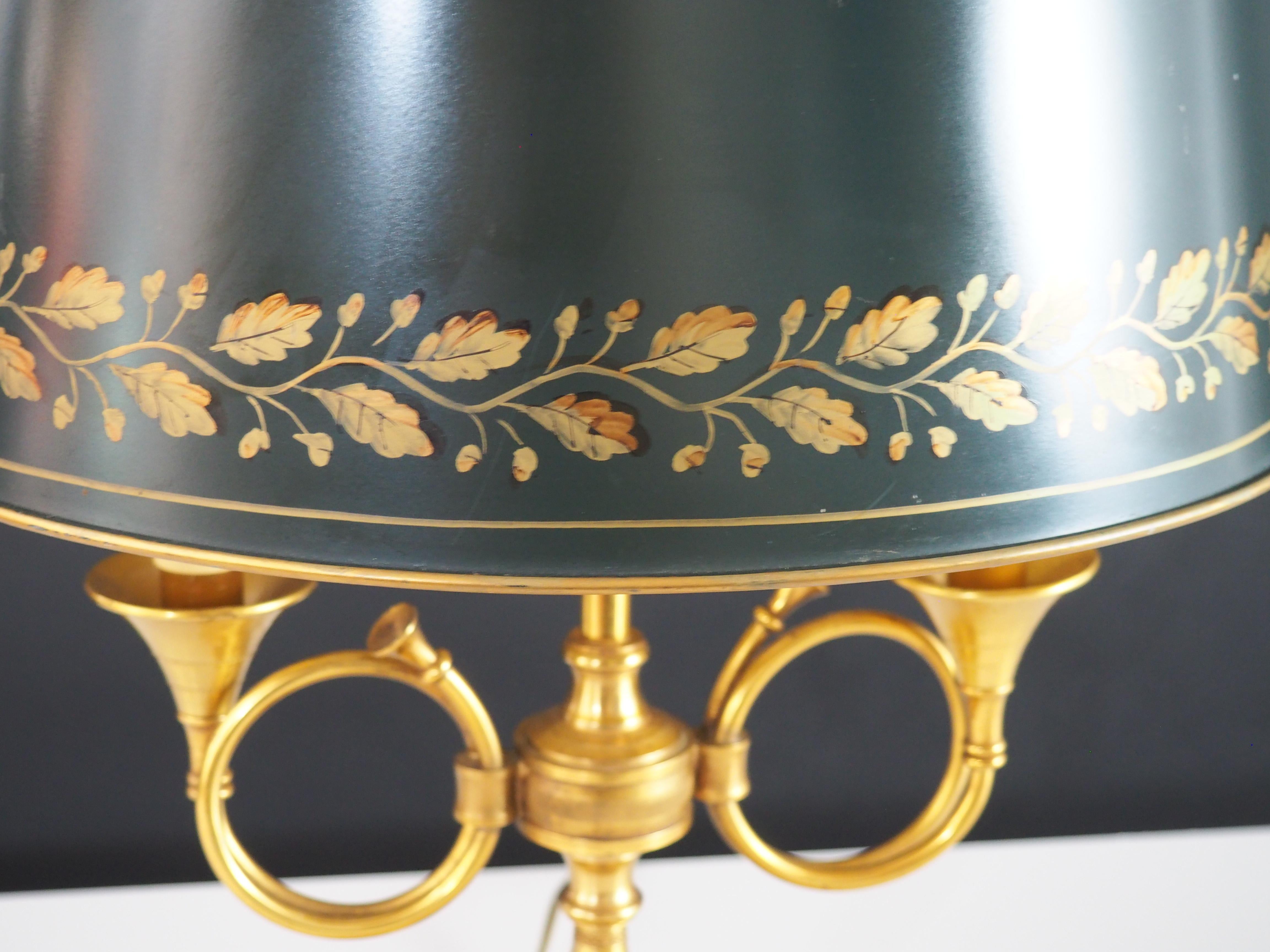 French Empire Style Bronze and Tole Bouillotte Lamp, circa 1970s 2