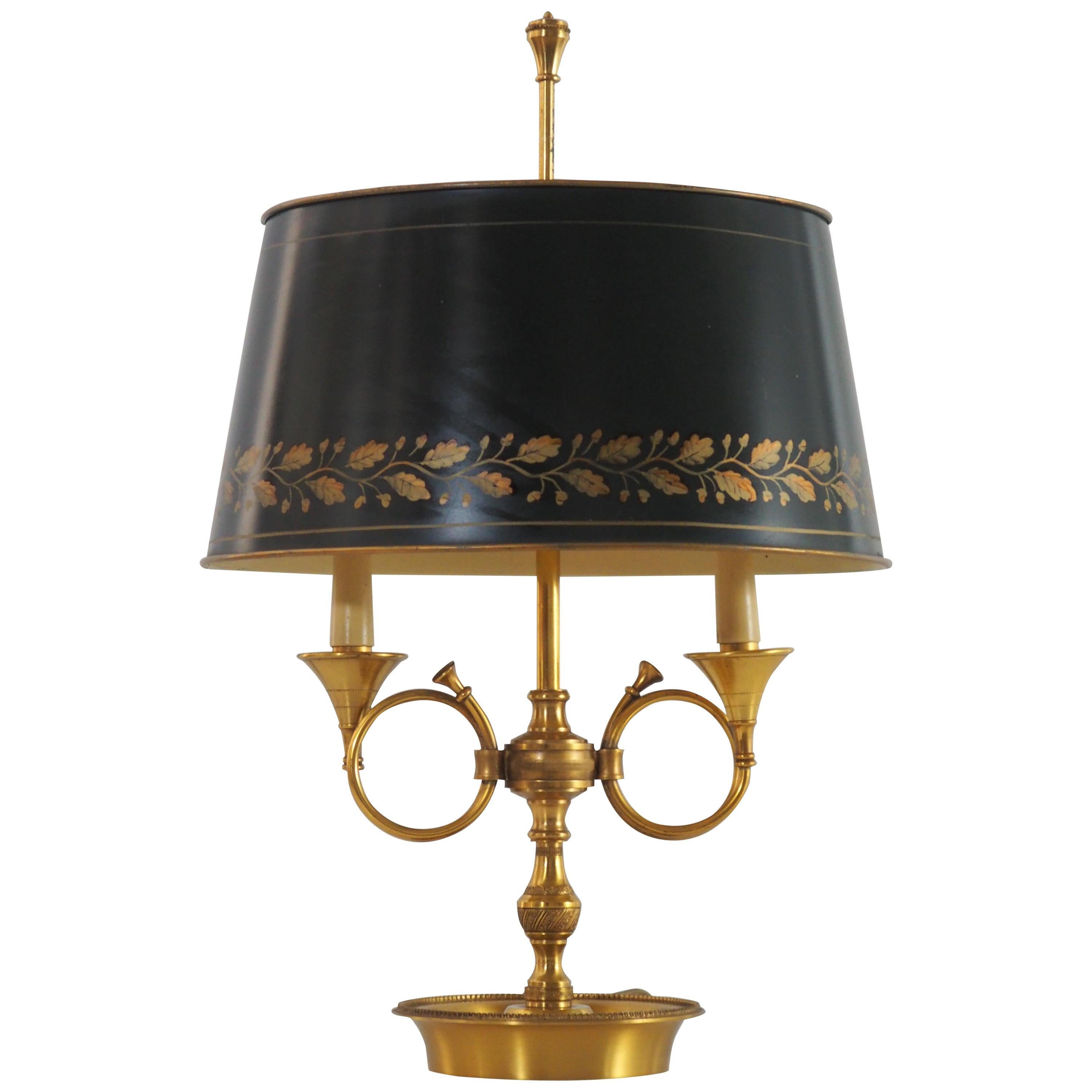 French Empire Style Bronze and Tole Bouillotte Lamp, circa 1970s