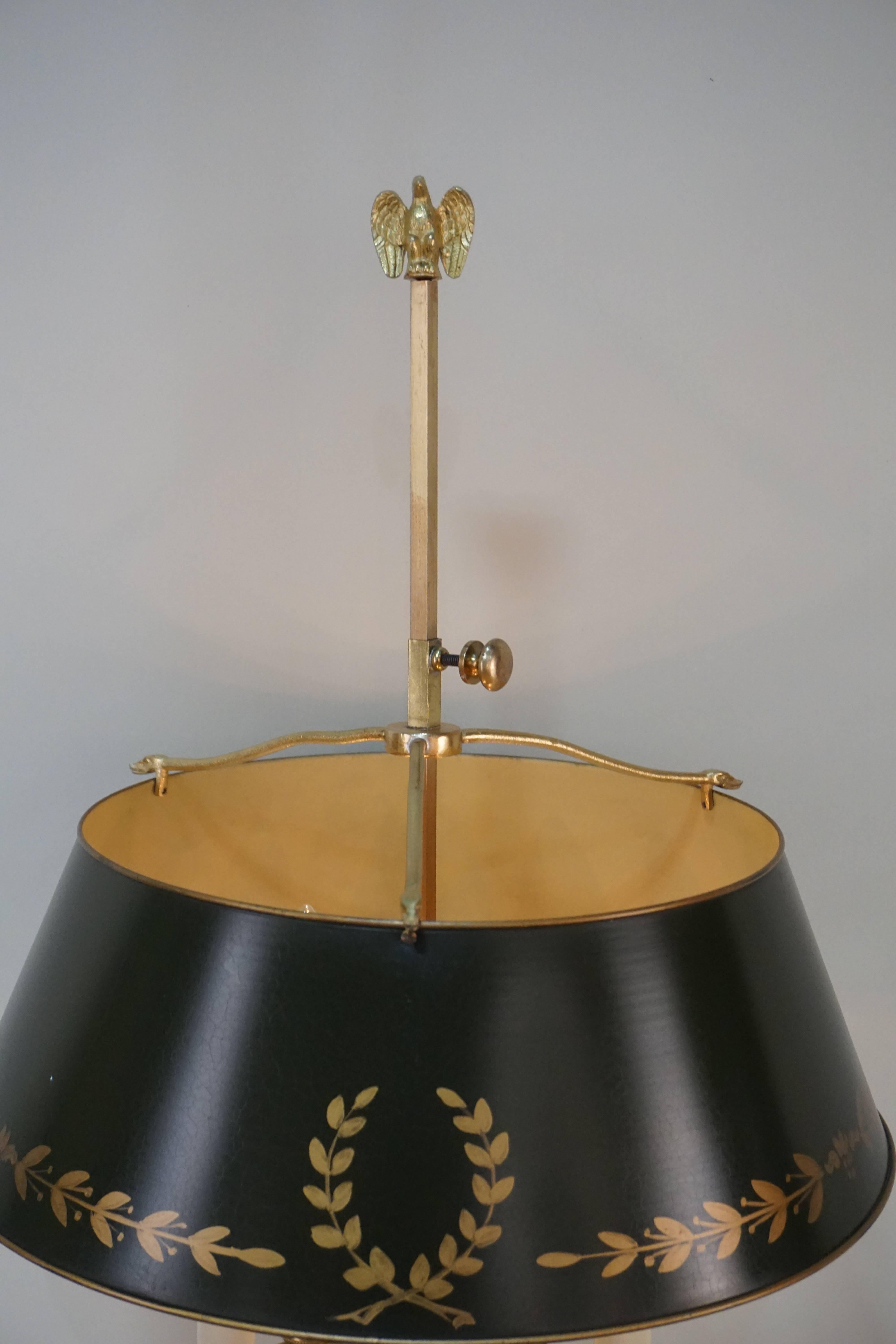 Lacquered French Empire Style Bronze Bouillotte Table Lamp