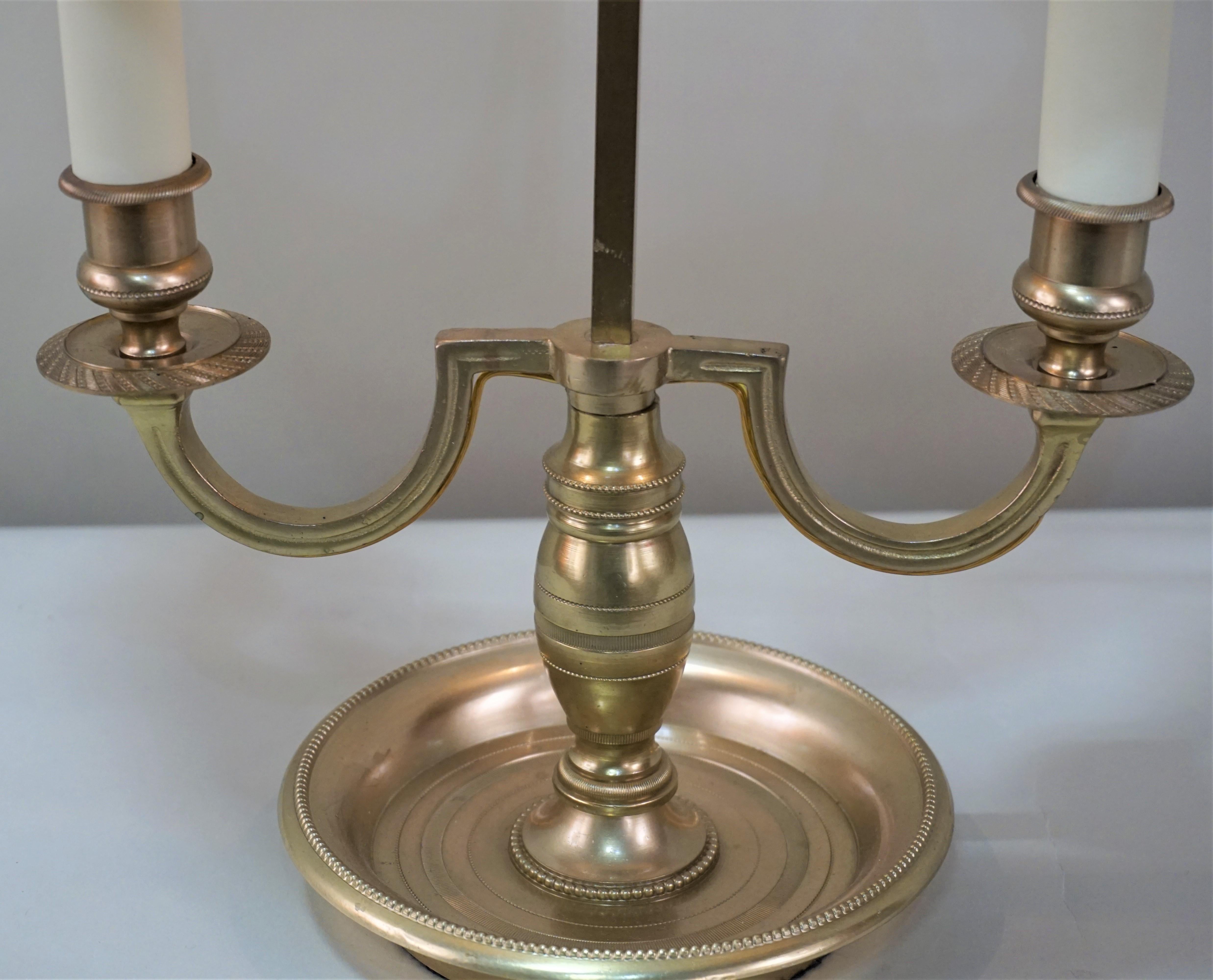French Empire Style Bronze Bouillotte Table Lamp In Good Condition In Fairfax, VA
