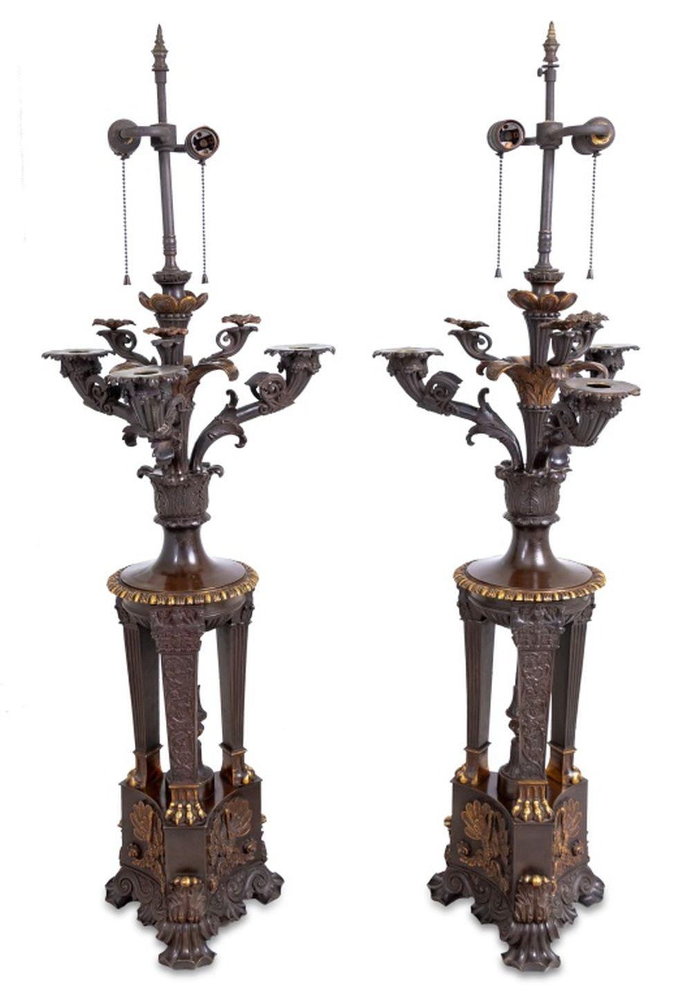 Candelabro in bronzo in stile impero francese come lampade, 2 In condizioni buone in vendita a Astoria, NY