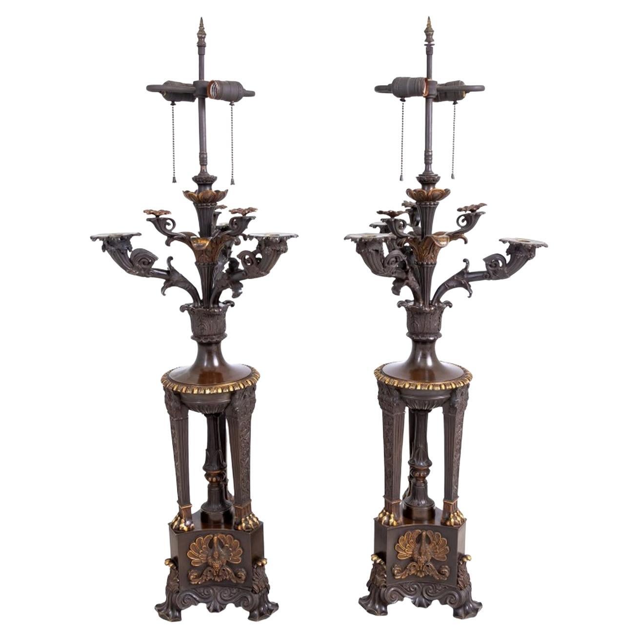 Candélabres en bronze de style Empire français comme lampes, 2