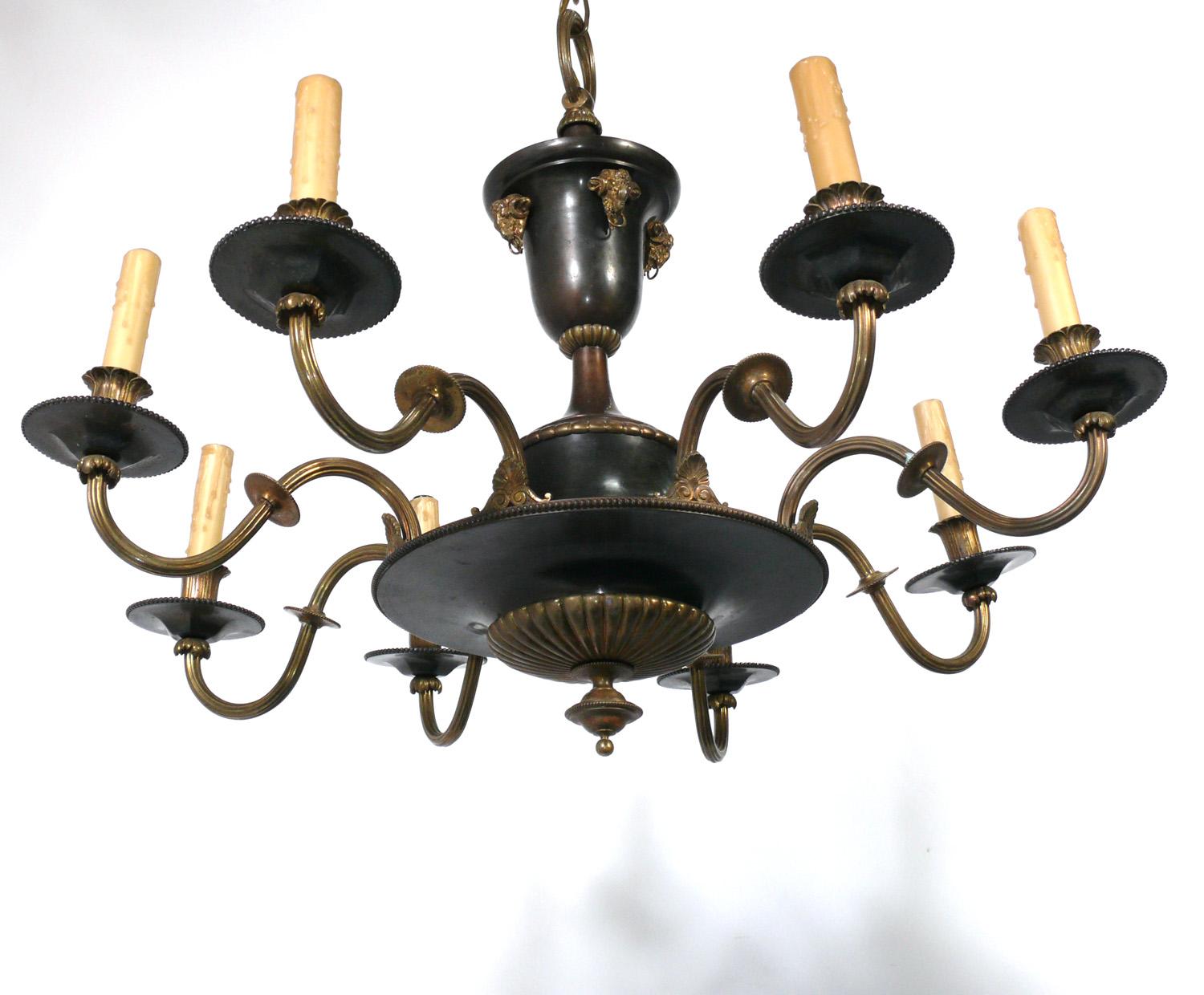 Mid-20th Century French Empire Style Bronze Chandelier, circa 1930s