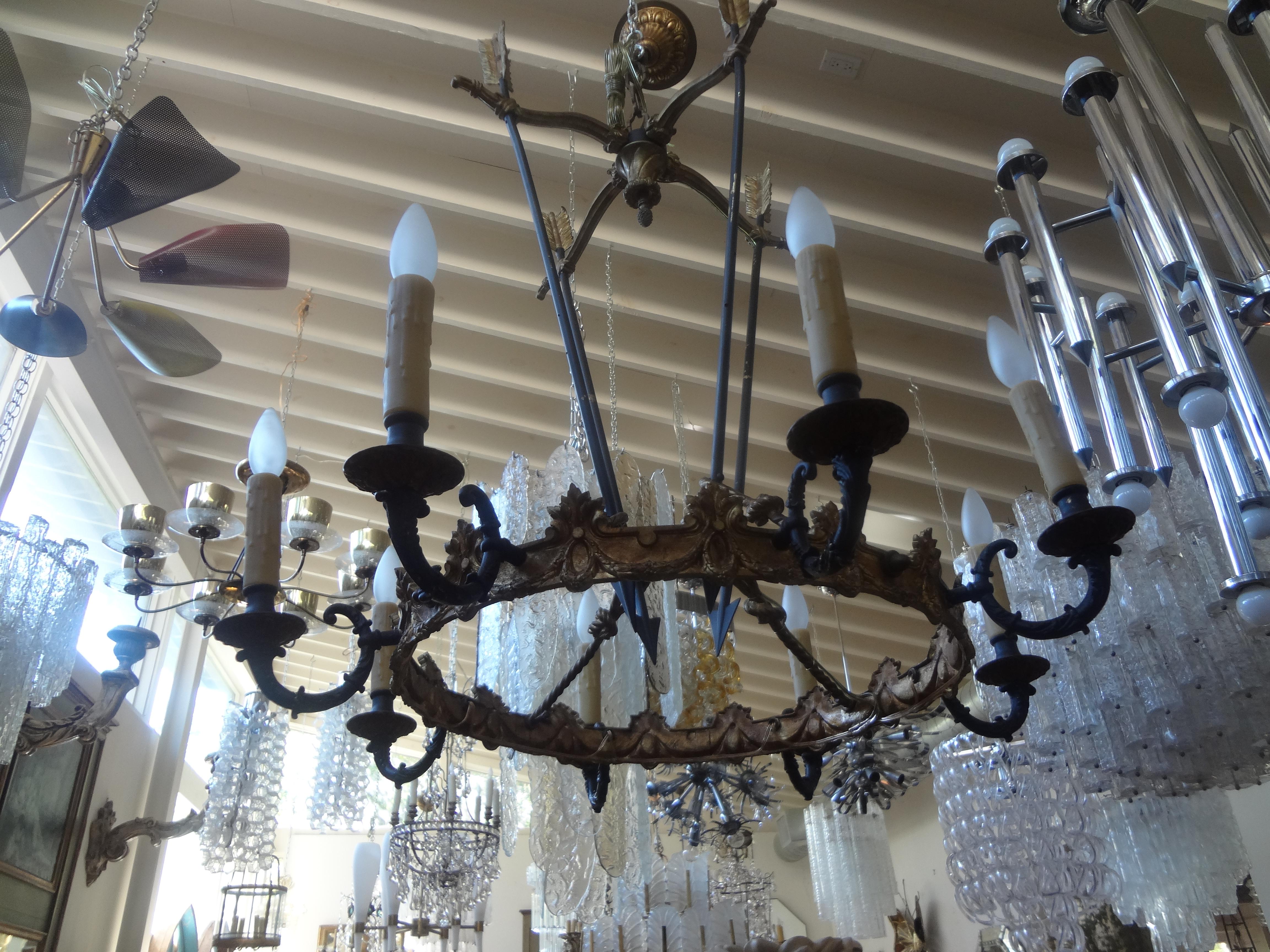 Directoire French Empire Style Bronze Chandelier With Arrows For Sale