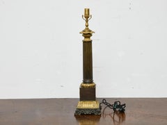 French Empire-Style Bronze Column Table Lamp with Gilt Detailing, Circa 1840