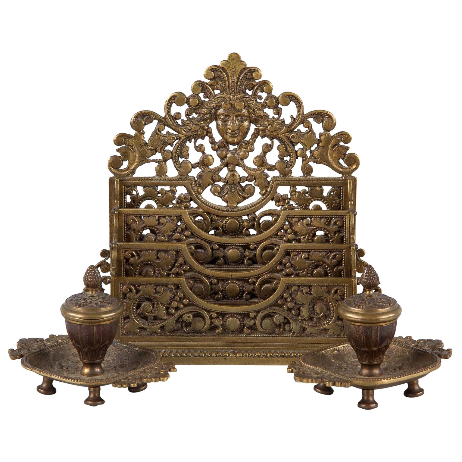 French Empire Style Bronze Desk Garniture, Late 1800s