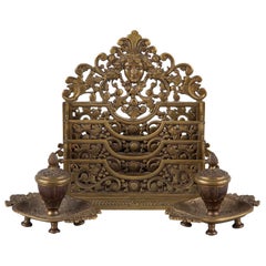 Antique French Empire Style Bronze Desk Garniture, Late 1800s