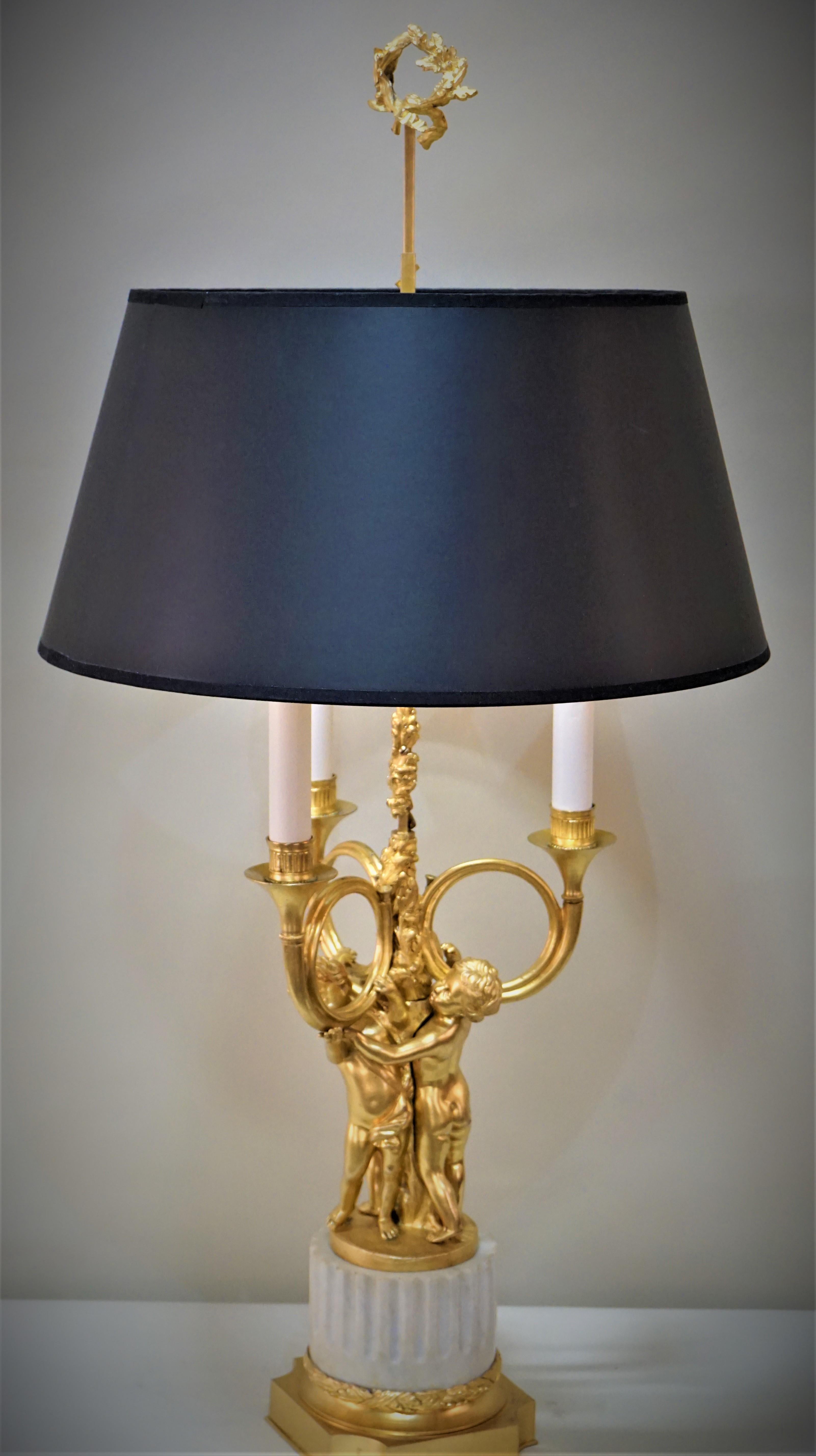 Bronze-Dore-Bouillotte-Tischlampe im französischen Empire-Stil 4
