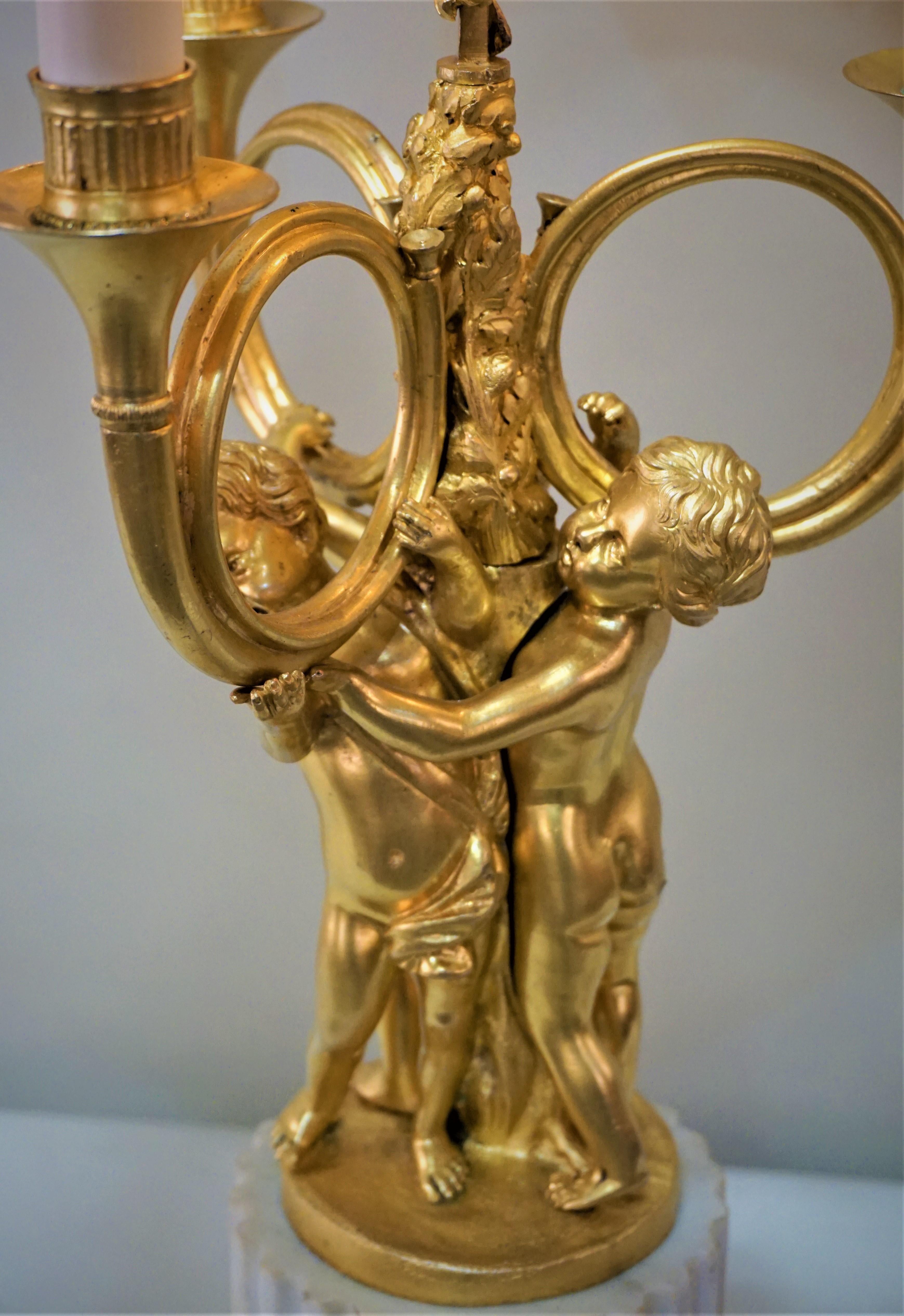 Bronze-Dore-Bouillotte-Tischlampe im französischen Empire-Stil (Vergoldet)