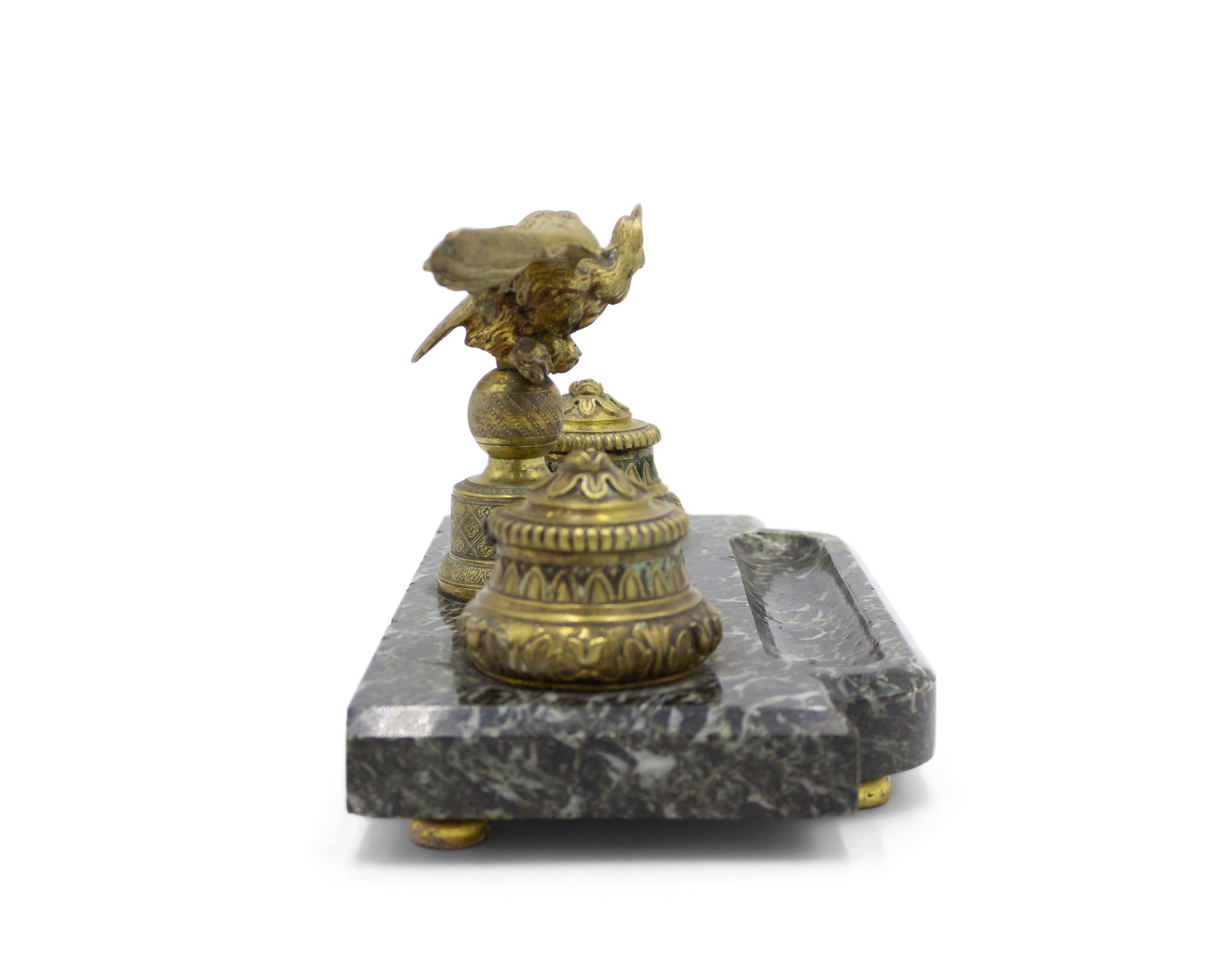 19th Century French Empire Style Bronze Double Inkwell With Eagle For Sale