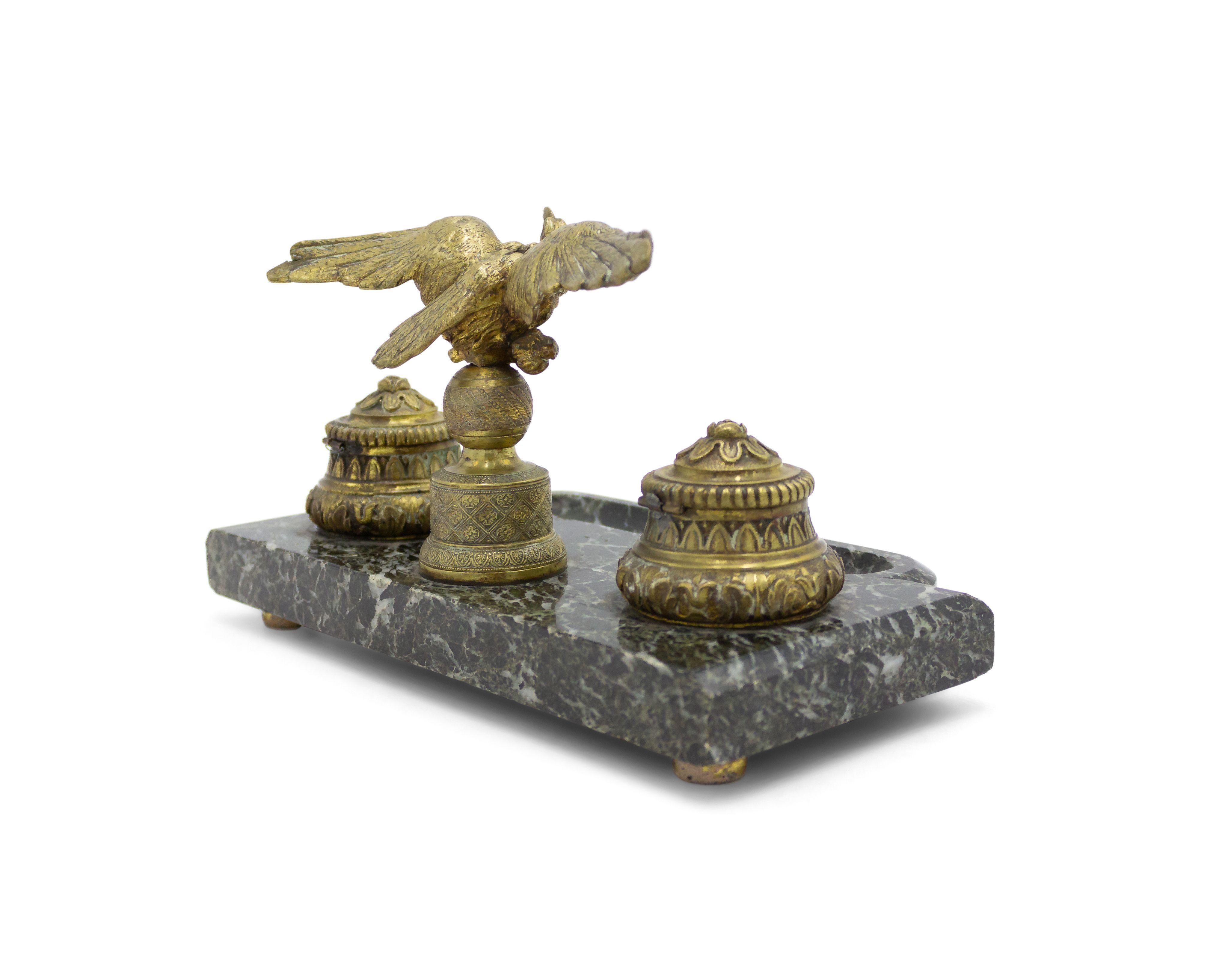 French Empire Style Bronze Double Inkwell With Eagle For Sale 2