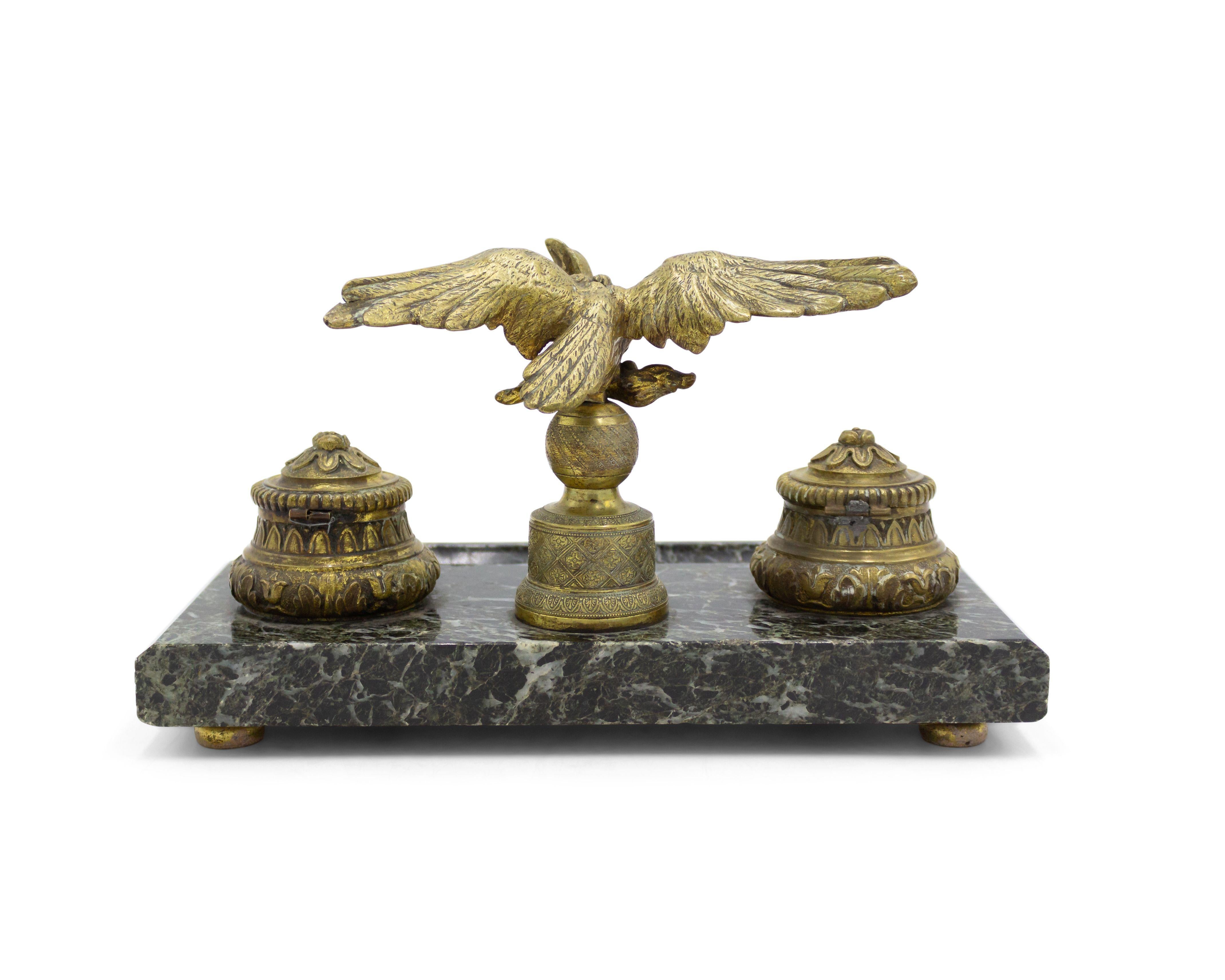 French Empire Style Bronze Double Inkwell With Eagle For Sale 3