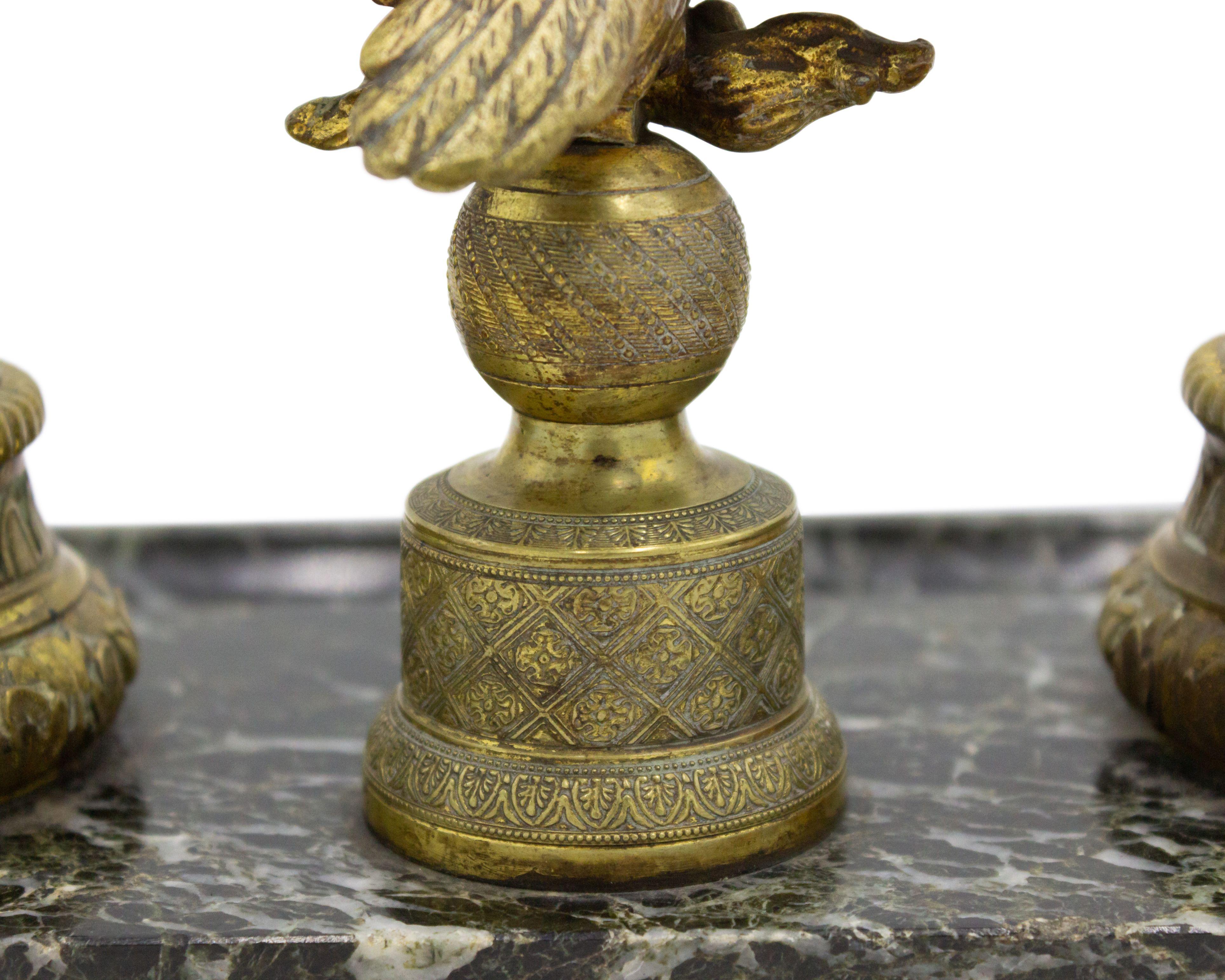French Empire Style Bronze Double Inkwell With Eagle For Sale 4