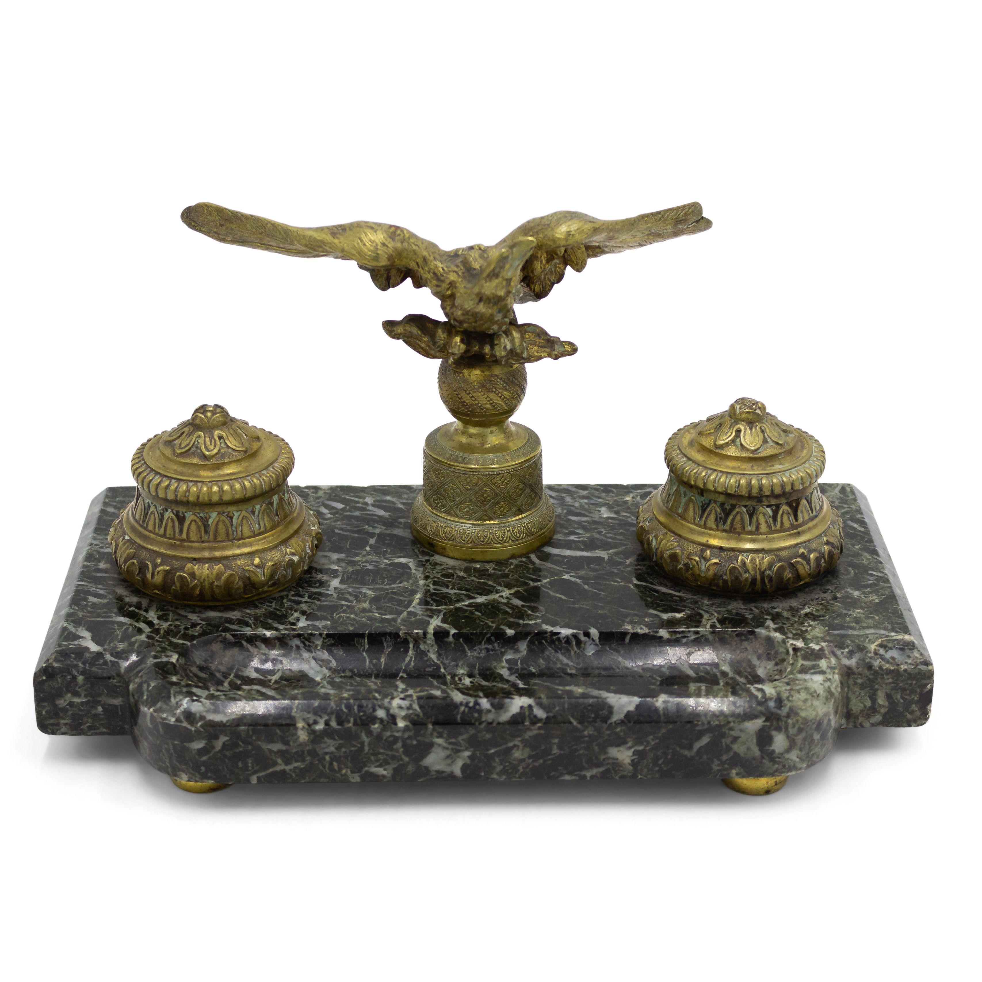 French Empire Style Bronze Double Inkwell With Eagle For Sale 5